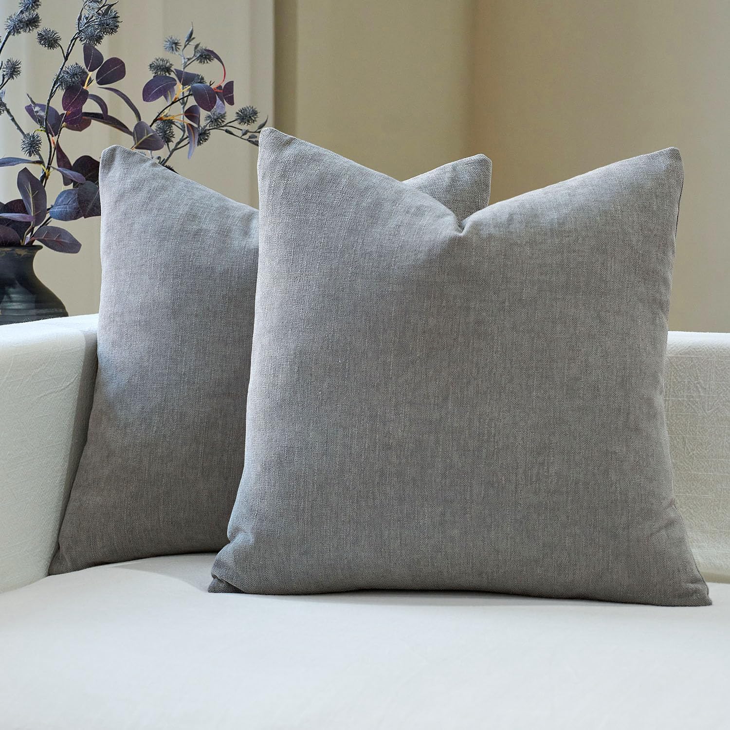 Linen Boho Beige Throw Pillow Cover — 20" — Light Grey