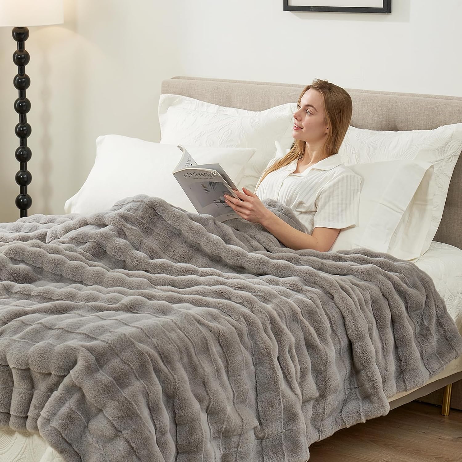 Beige Throw Pillow — 60" — Grey