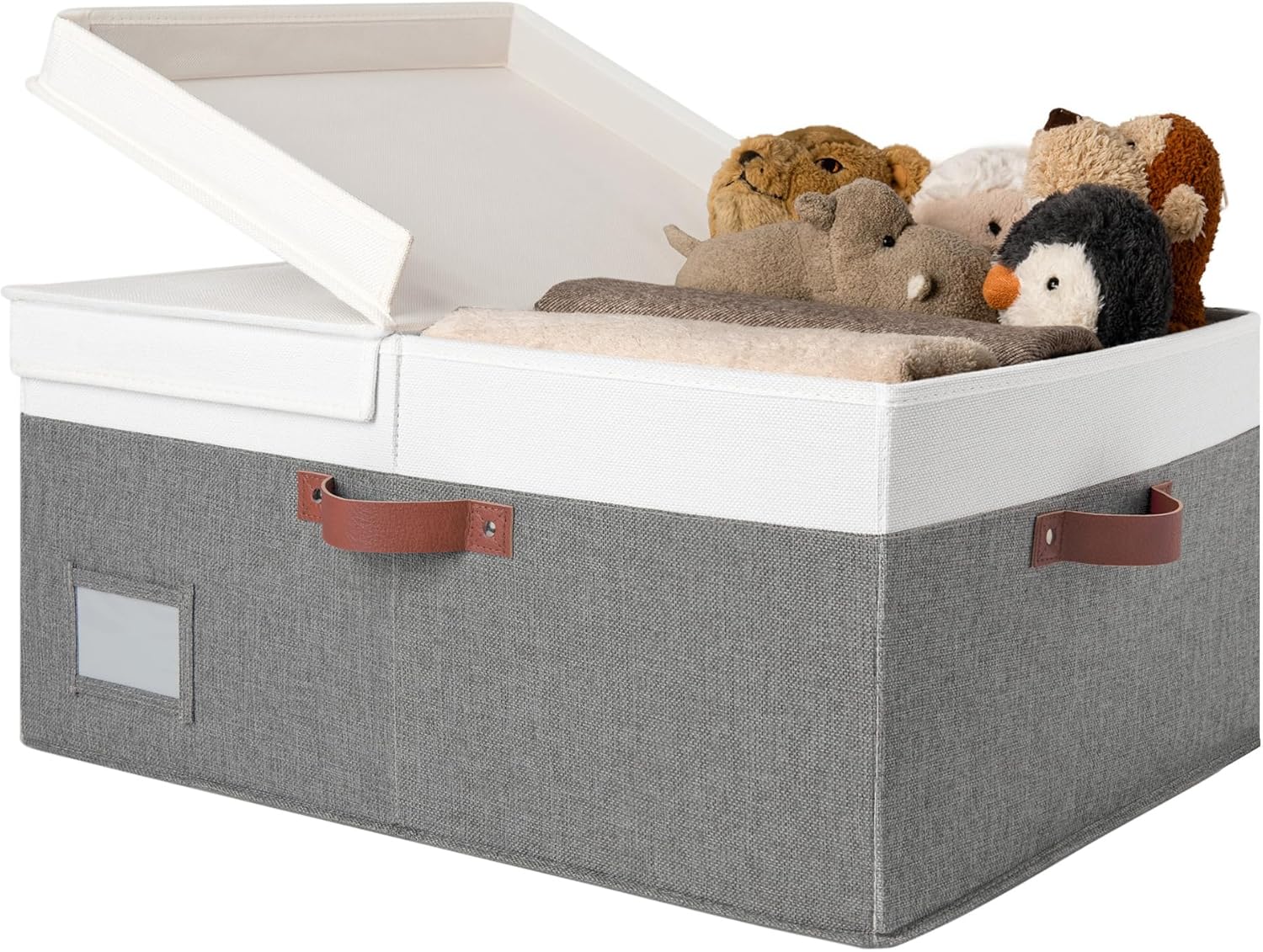 Beige Storage Bin — Dark Gray&Ivory