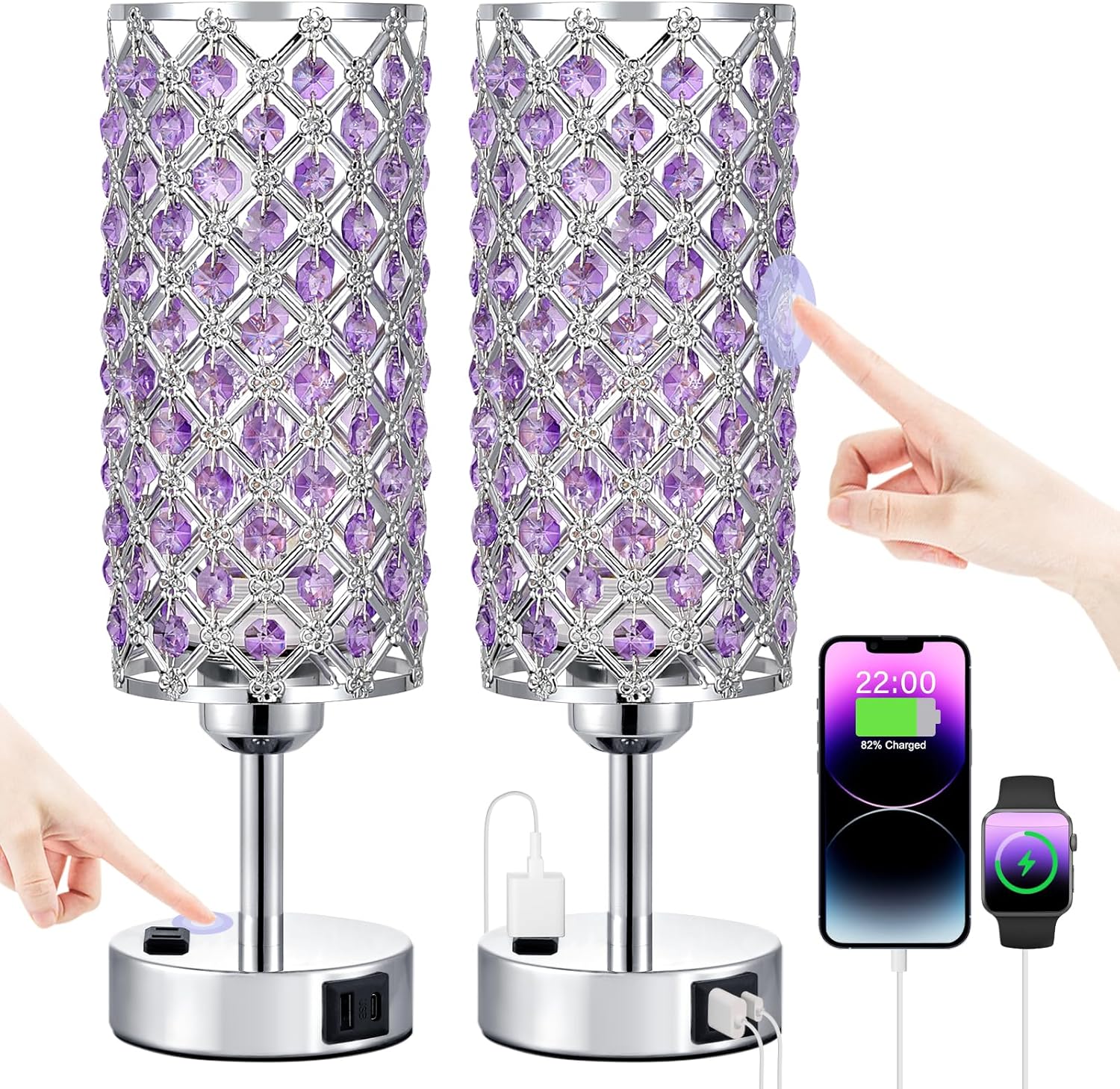 Dimmable Luxe Black Table Lamp — Set of 2 — Purple