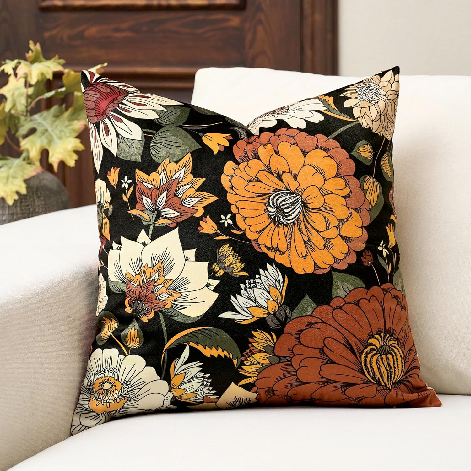 Velvet Boho Orange Throw Pillow Cover — 18" - View 3
