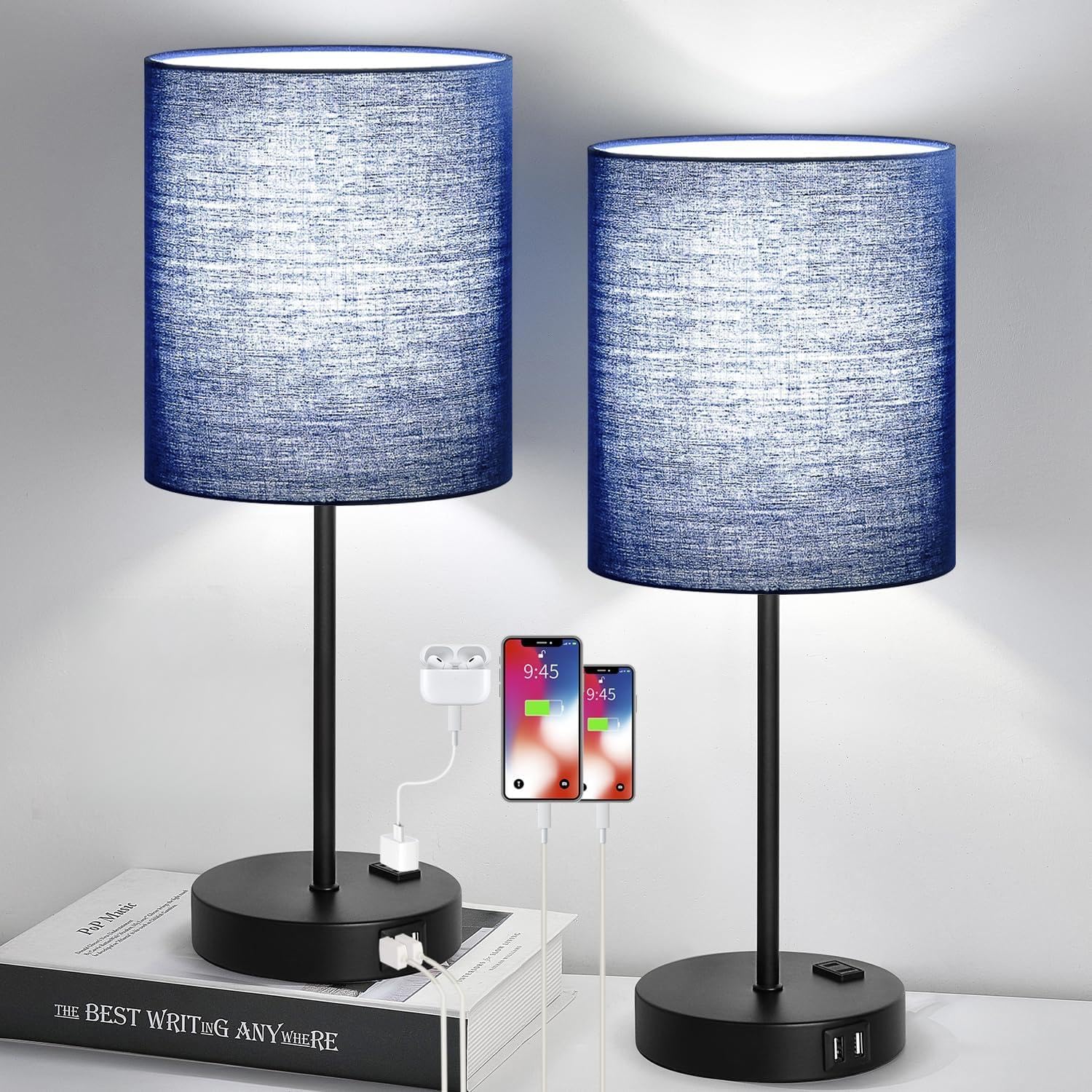 Dimmable Beige Smart Bulb — Set of 2 — (2 Pack)Navy Blue & Black(Base)-5000K Bulbs Included