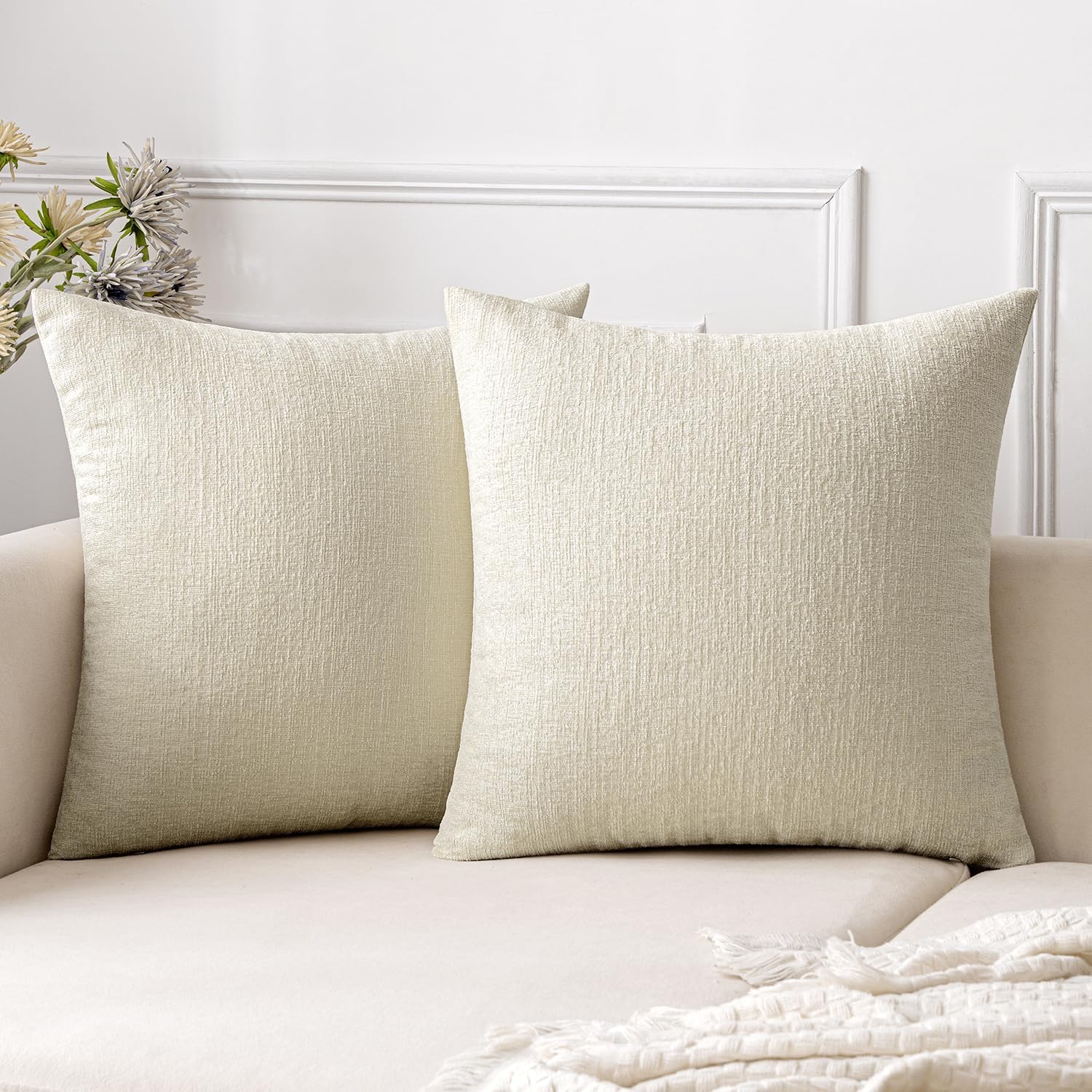 Chenille Boho Beige Throw Pillow Cover — 18" — Cream