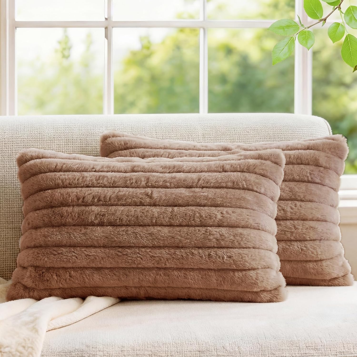 Velvet Farmhouse Beige Throw Pillow Cover — 18" — Khaki