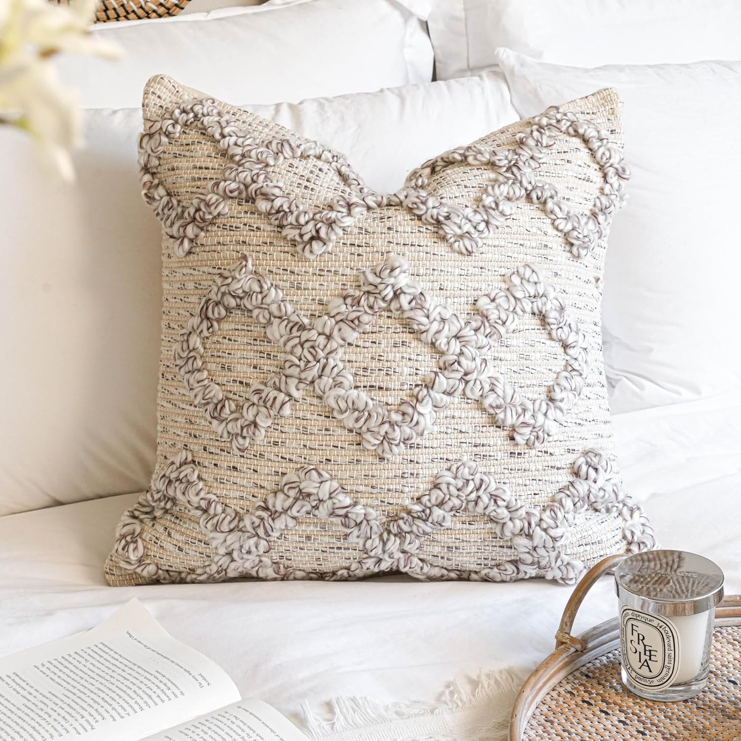 BlissBlush Cream Decorative Lumbar Throw Pillow Cover 14x36 Boho Long Cushion for Bed Neutral Beige White Accent Modern Farmhouse Pillowcase for Bedroom Living Room Couch Sofa Home Décor Cover ONLY 36" x 14" (Pack of 1) White Cream - Image 13