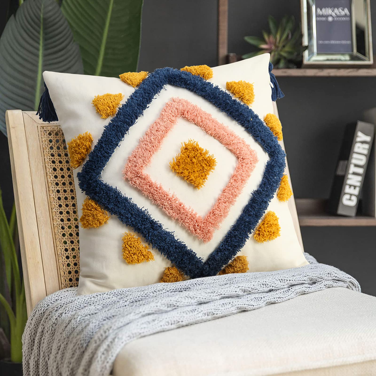 Tufted Boho Blue Pillow Cover — 18"