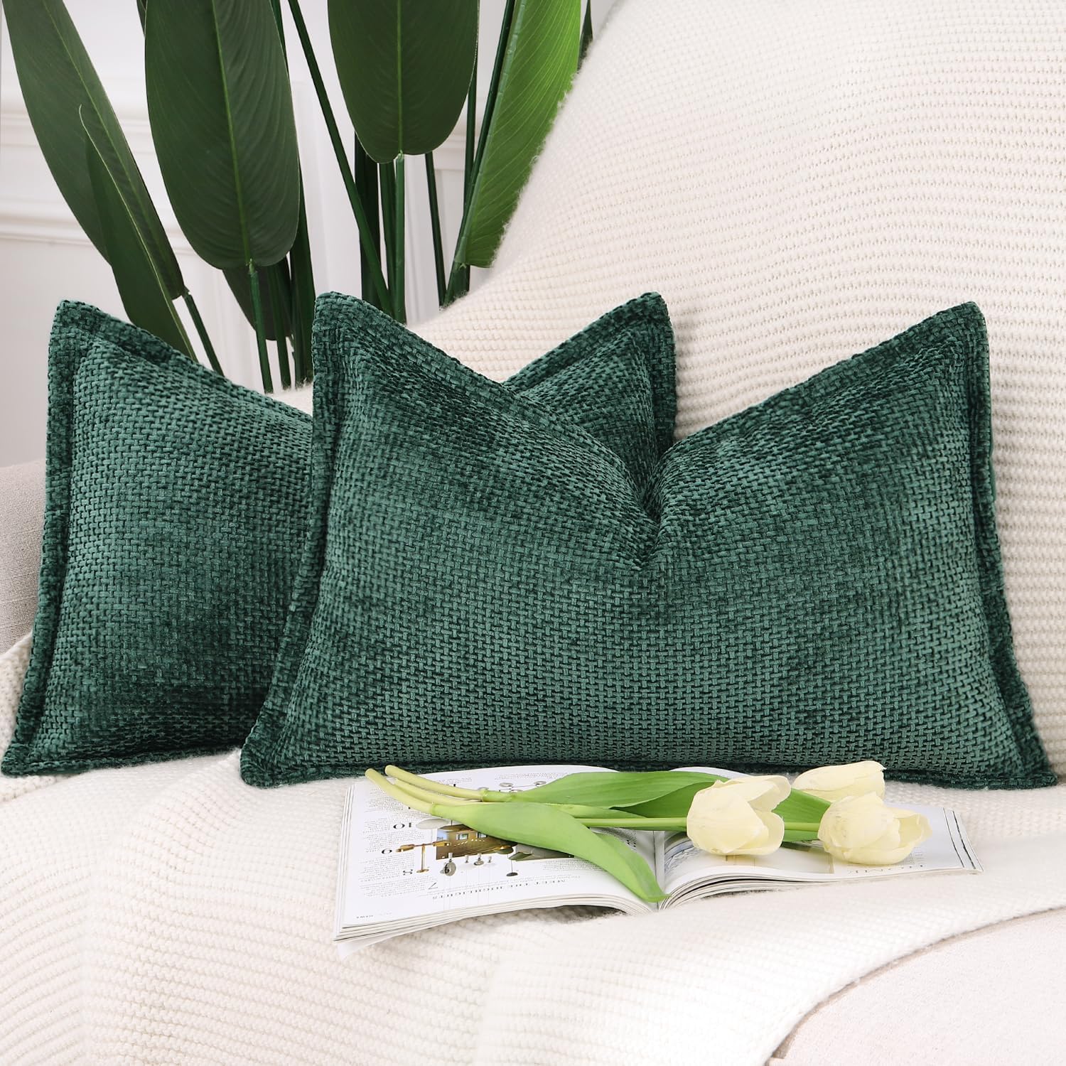 Velvet Boho Beige Throw Pillow Cover — 18" — Dark Green