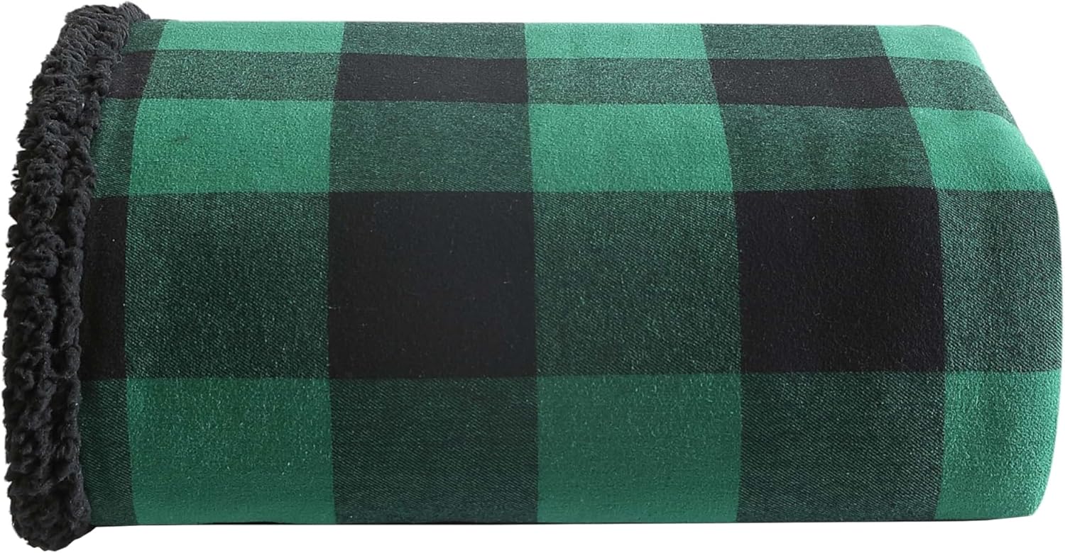 Beige Throw Pillow — 50x60 — Cabin Plaid Green