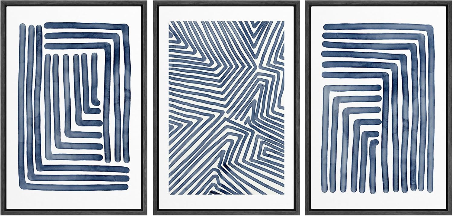Framed Boho Fabric Wall Art — 24" — 16" x 24" x 3 Panels BLACK