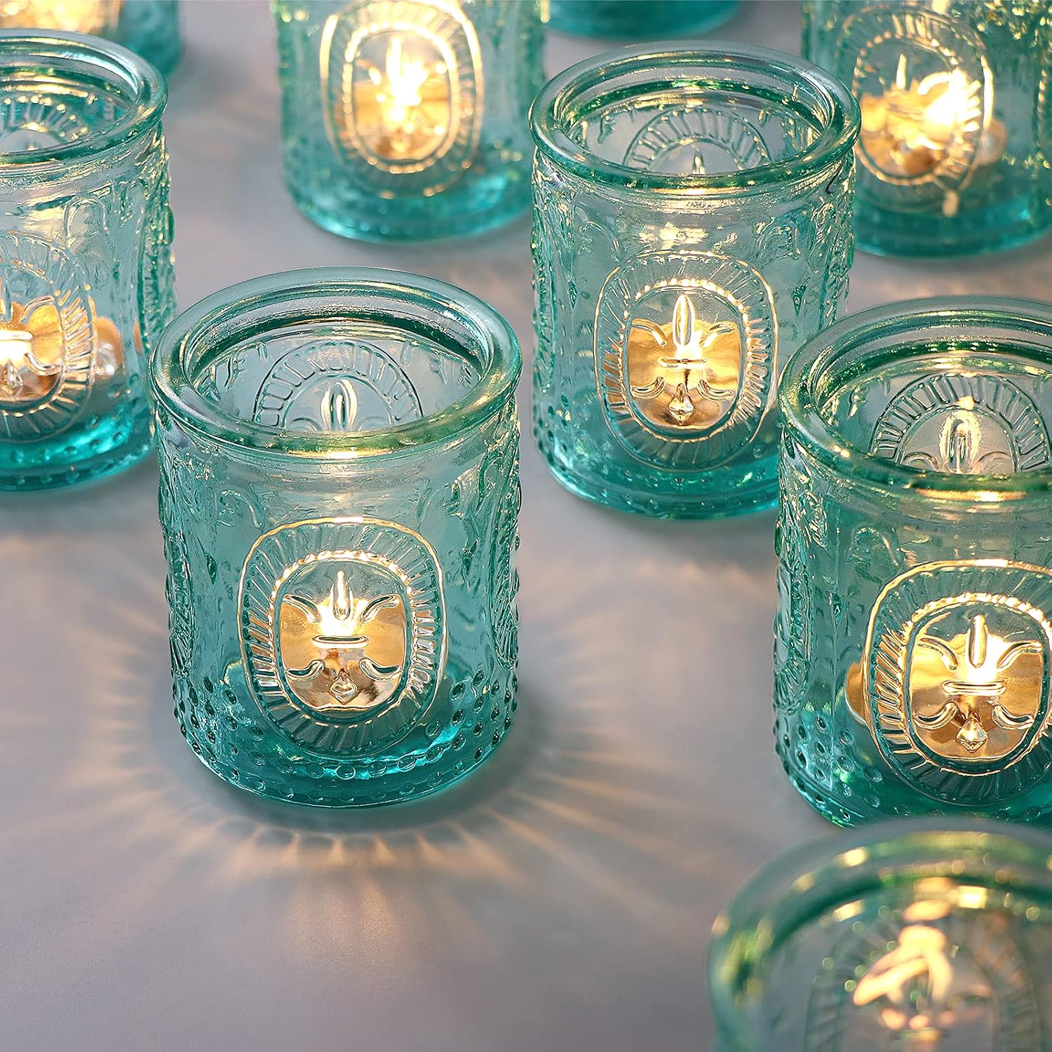 Vintage Boho Blue Candle — Set of 24 — Teal