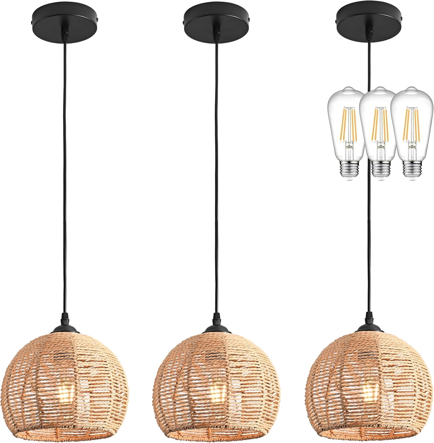 Boho Beige Chandelier — 12.2" — 8.7" Natural 3-Pack