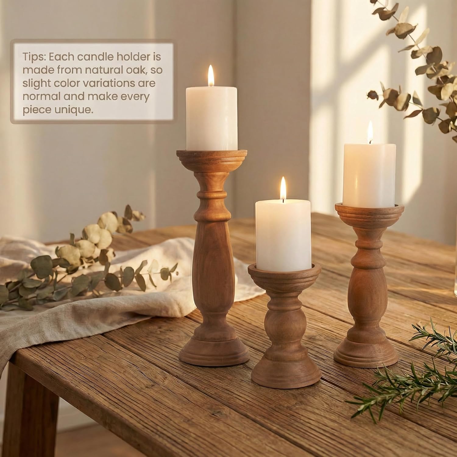 Vintage Farmhouse Beige Pillar Candle — 12" - View 4