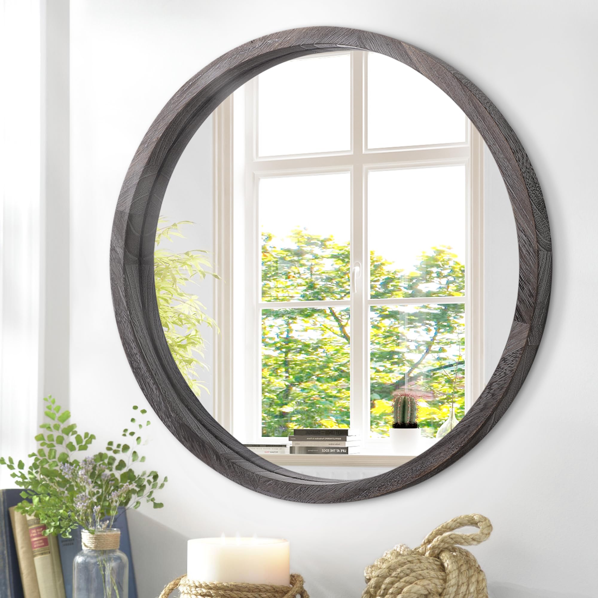 Round Farmhouse Black Wall Mirror — 24"