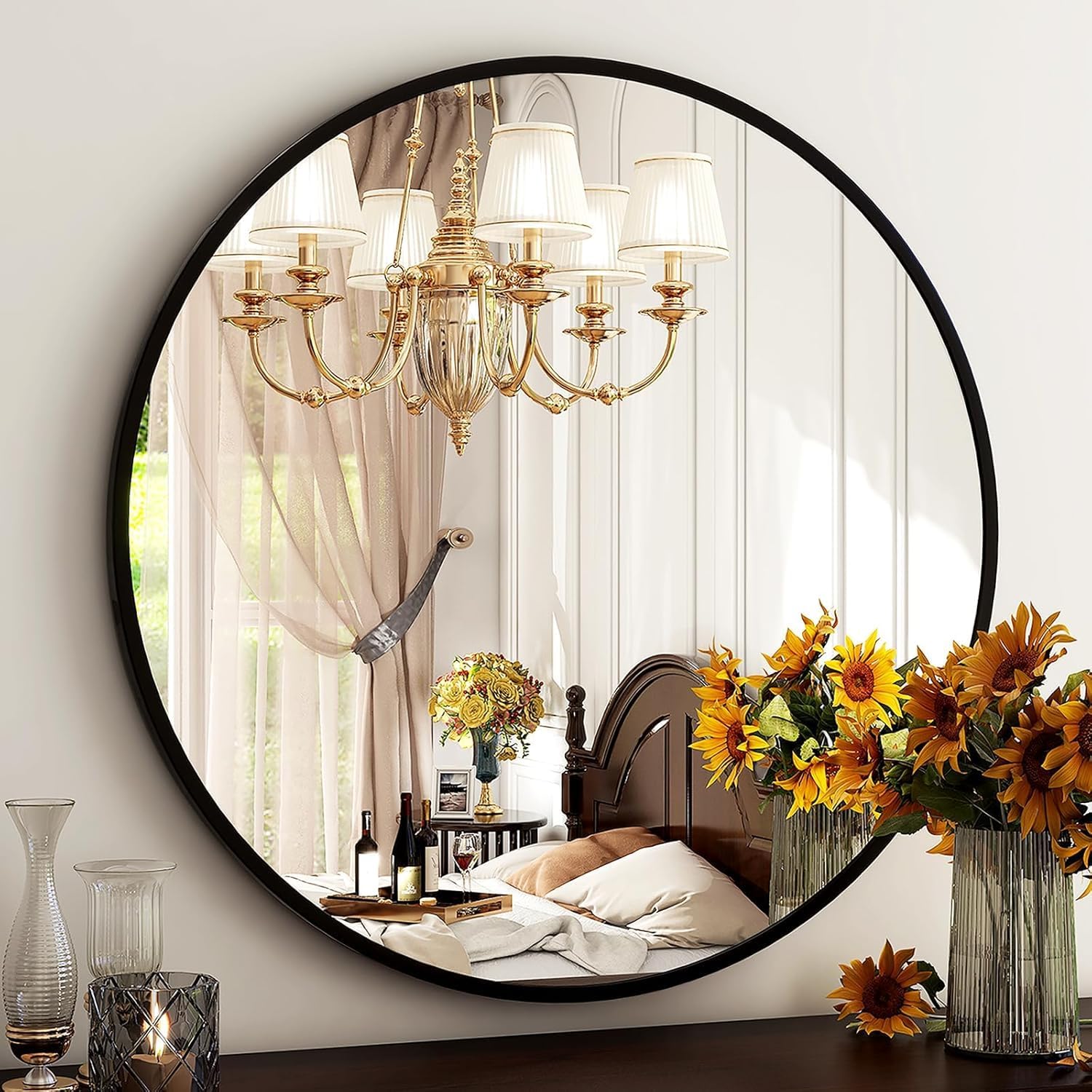 Luxe Black Round Mirror — 30" — 28"L x 28"W