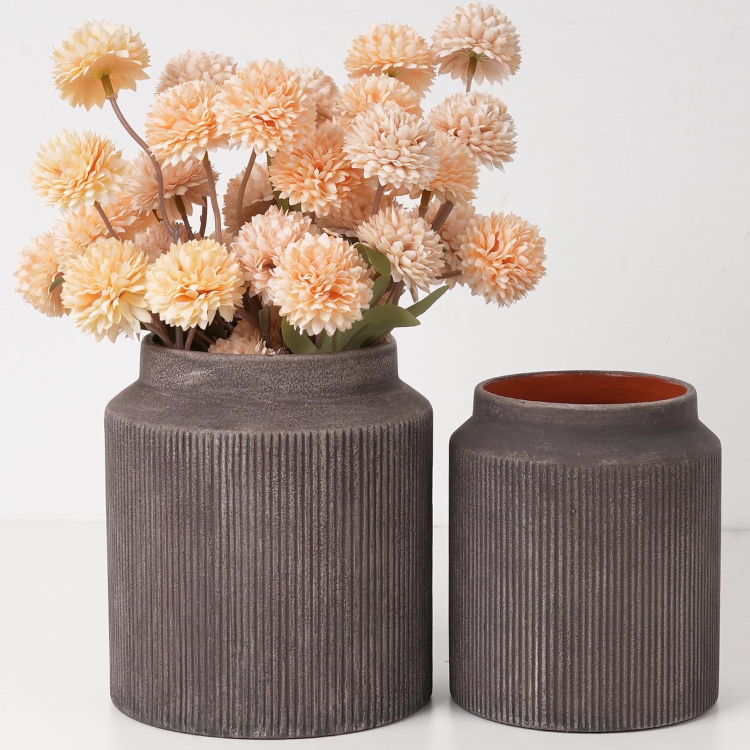 Farmhouse Beige Flower Vase — Set of 3 — B-2pcs-brown