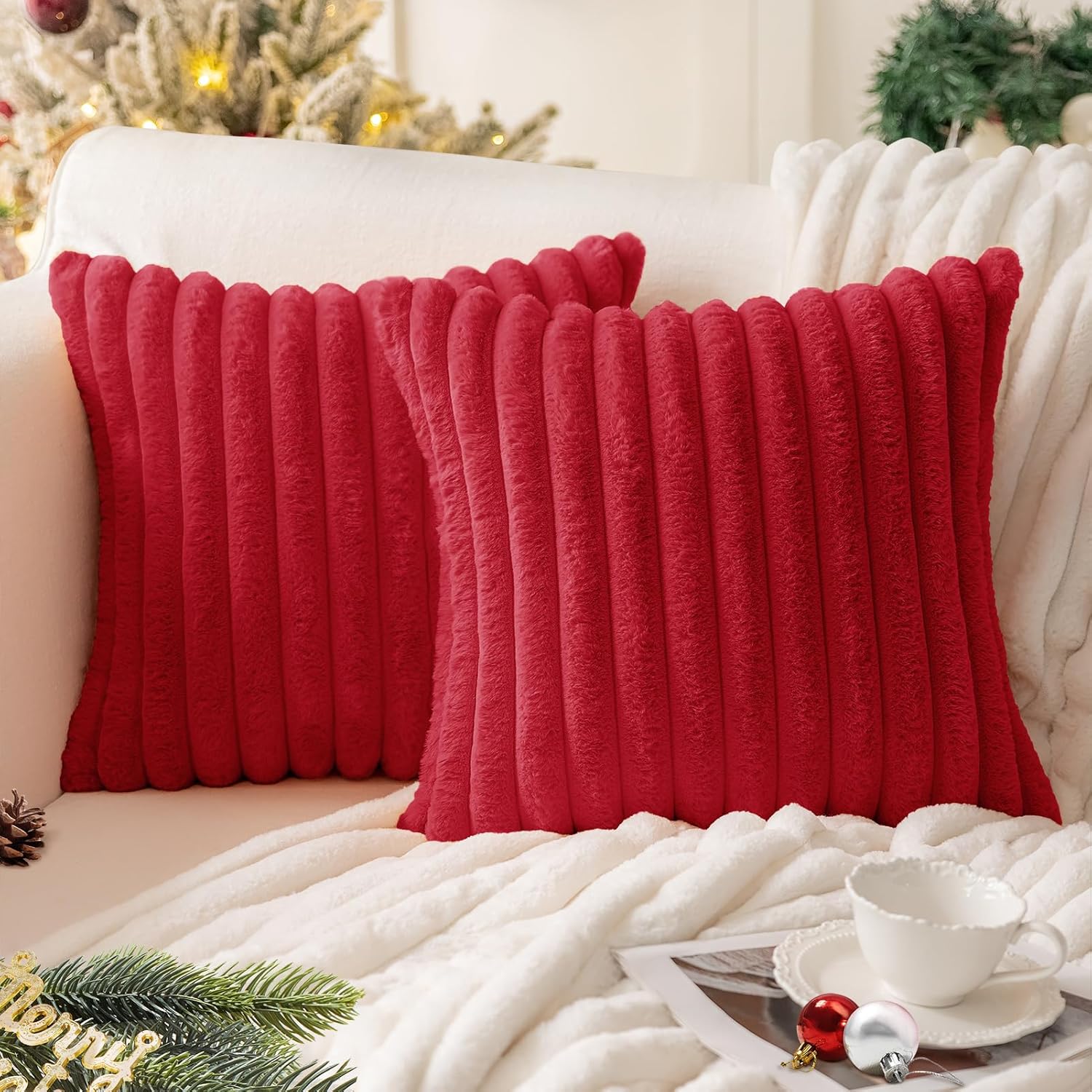 Modern Beige Throw Pillow Cover — 18" — Red