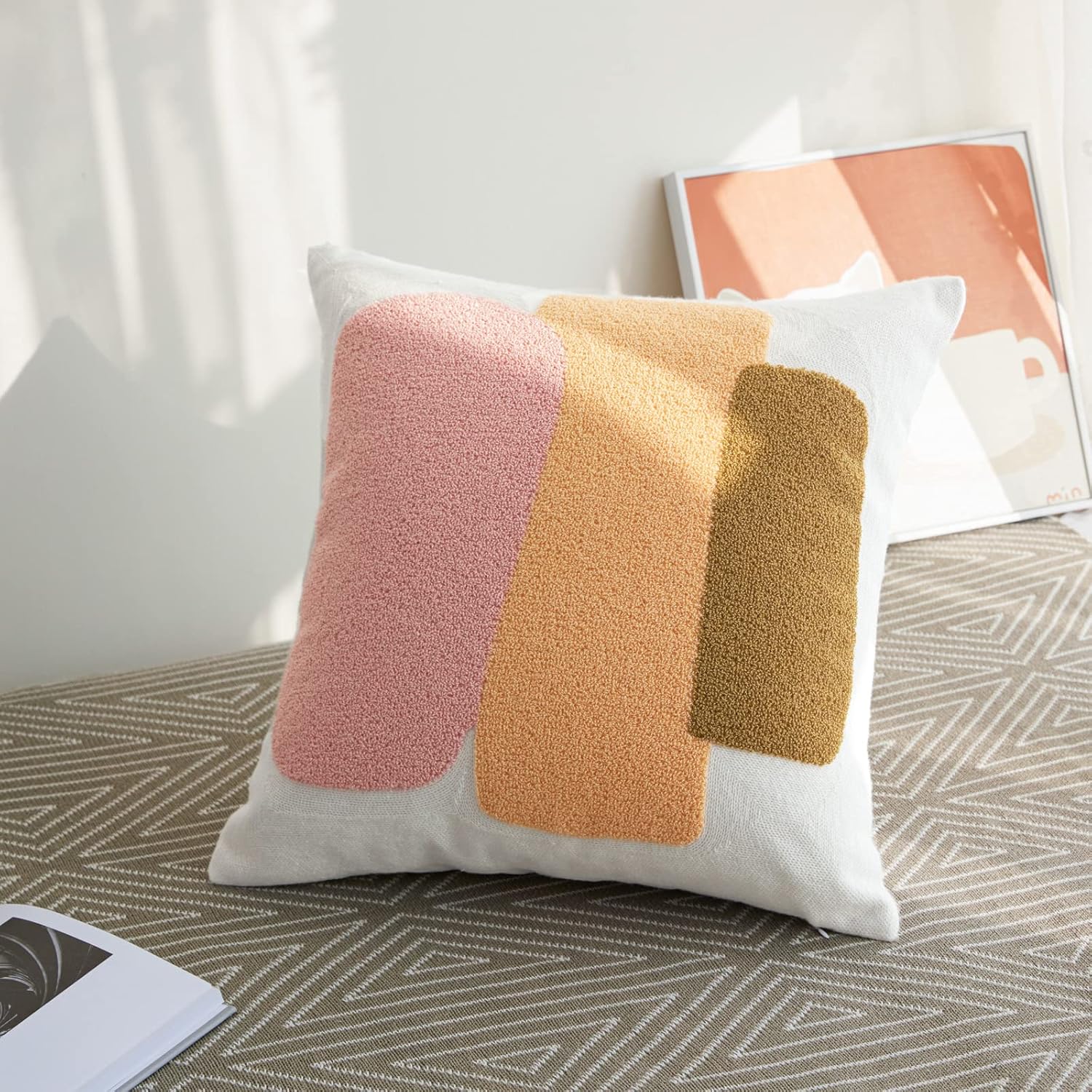 Vintage Boho Black Throw Pillow Cover — 18x18 — Pink Brown Orange