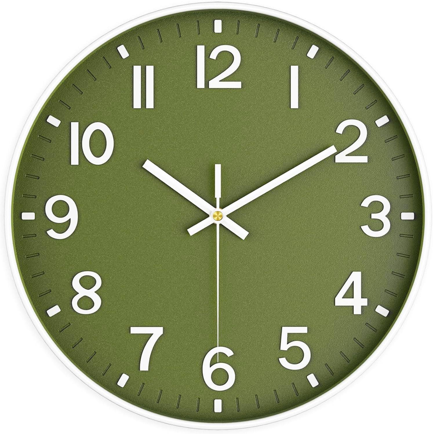 Battery Operated Black Wall Clock — 12" — Olive Green