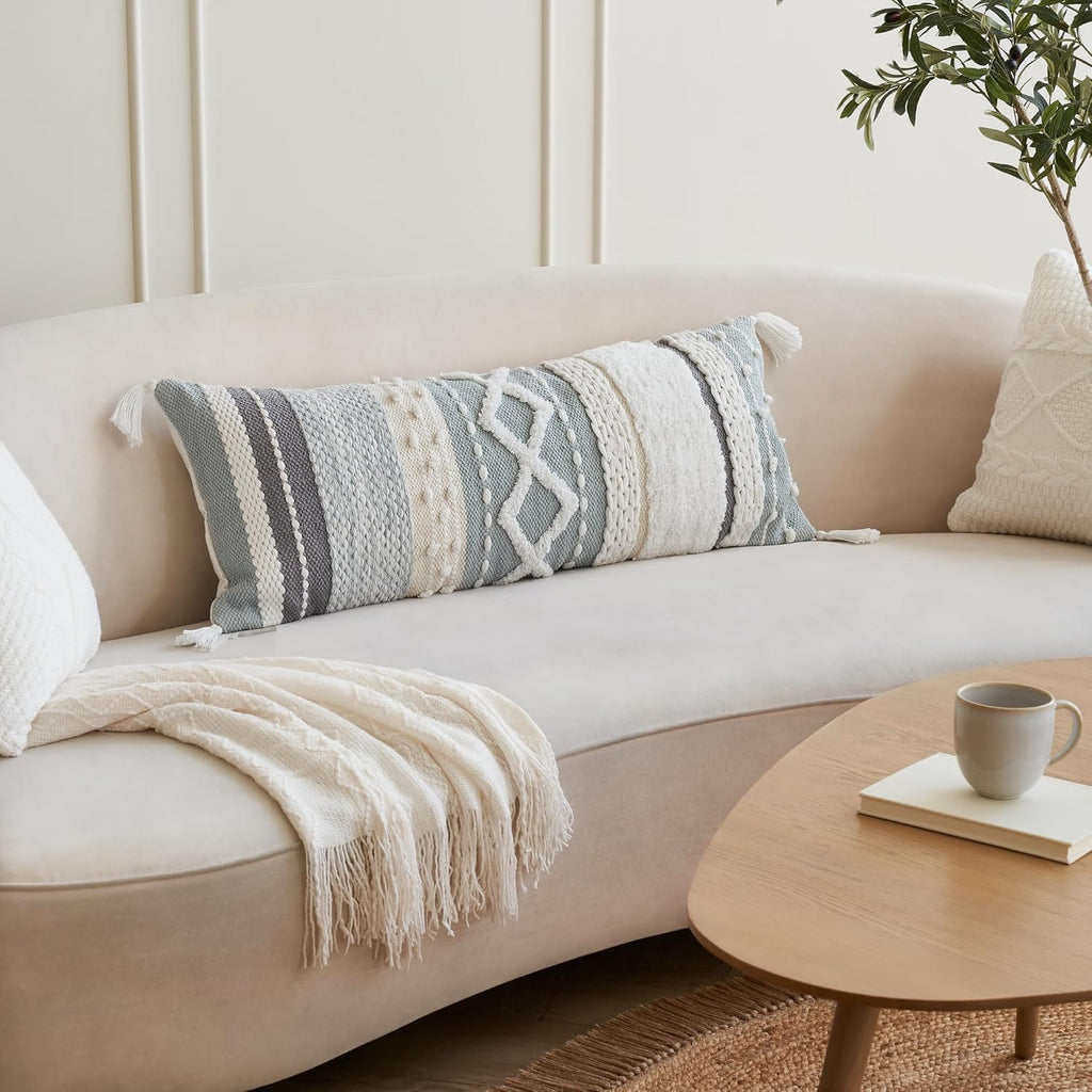 Lumbar Boho Blue Pillow Cover — 14x36 - View 5