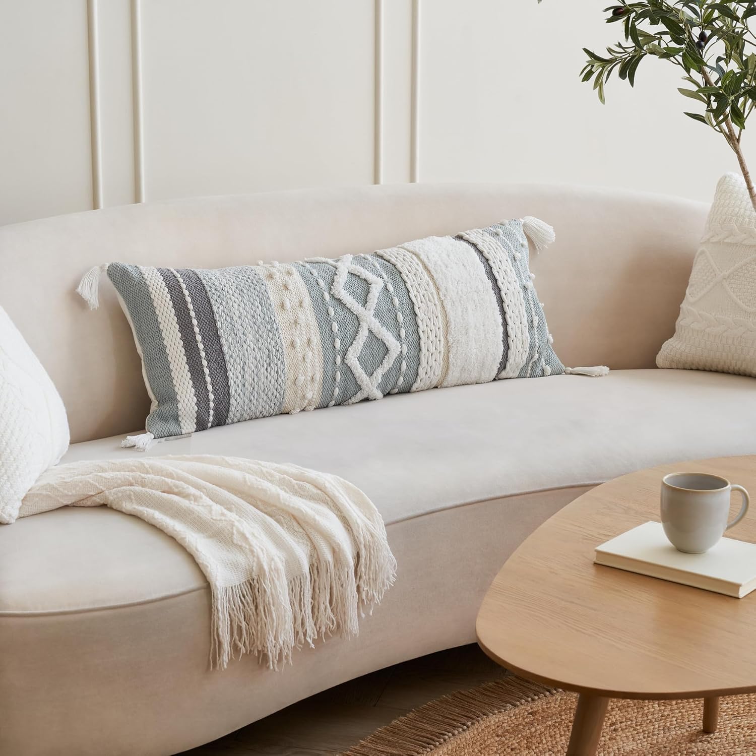 Lumbar Boho Blue Pillow Cover — 14x36 - View 5