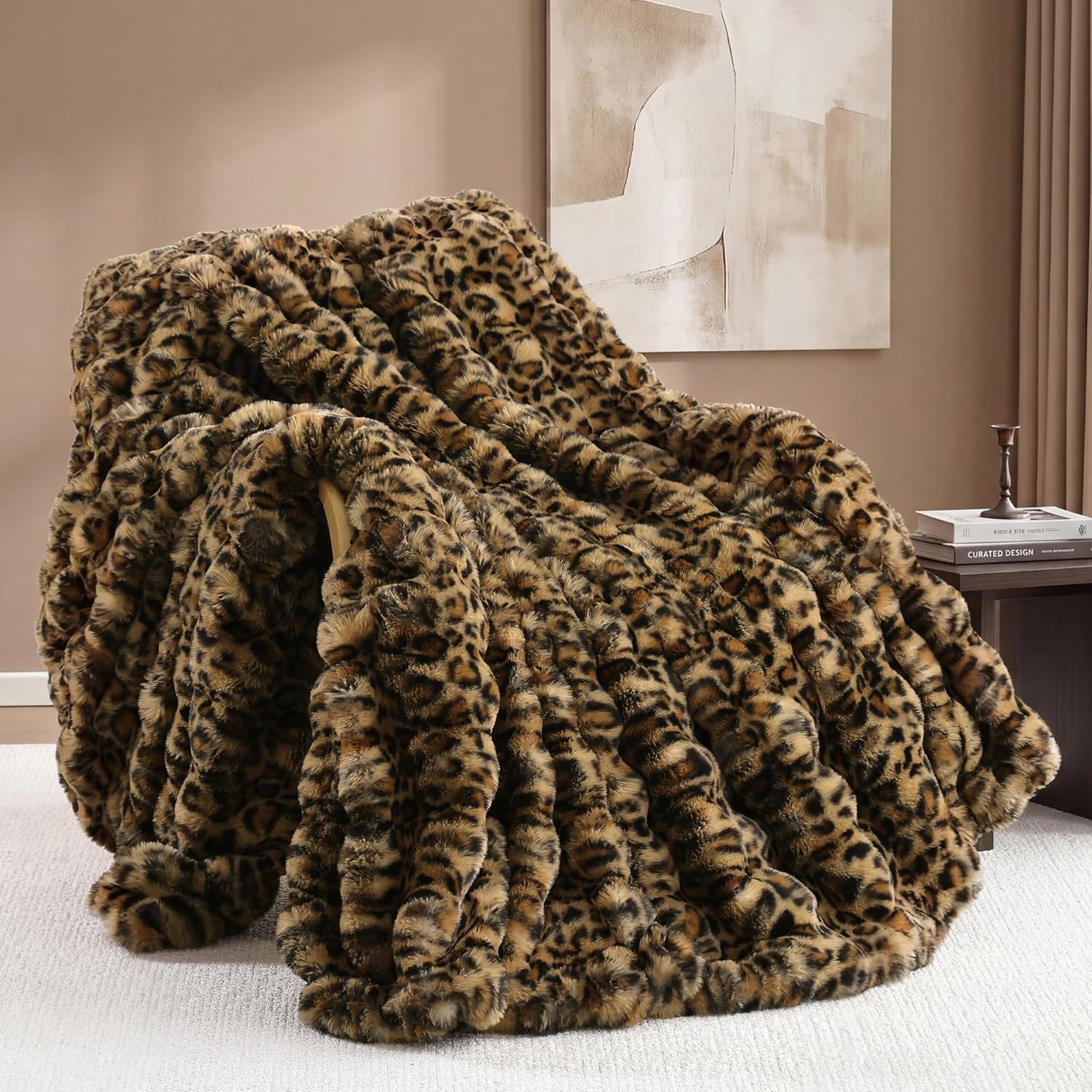 Luxe Beige Throw Pillow — 50" — Leopard Brown