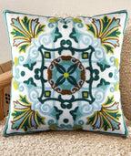 Embroidered Boho Beige Throw Pillow Cover — 18" — Classical Flowers