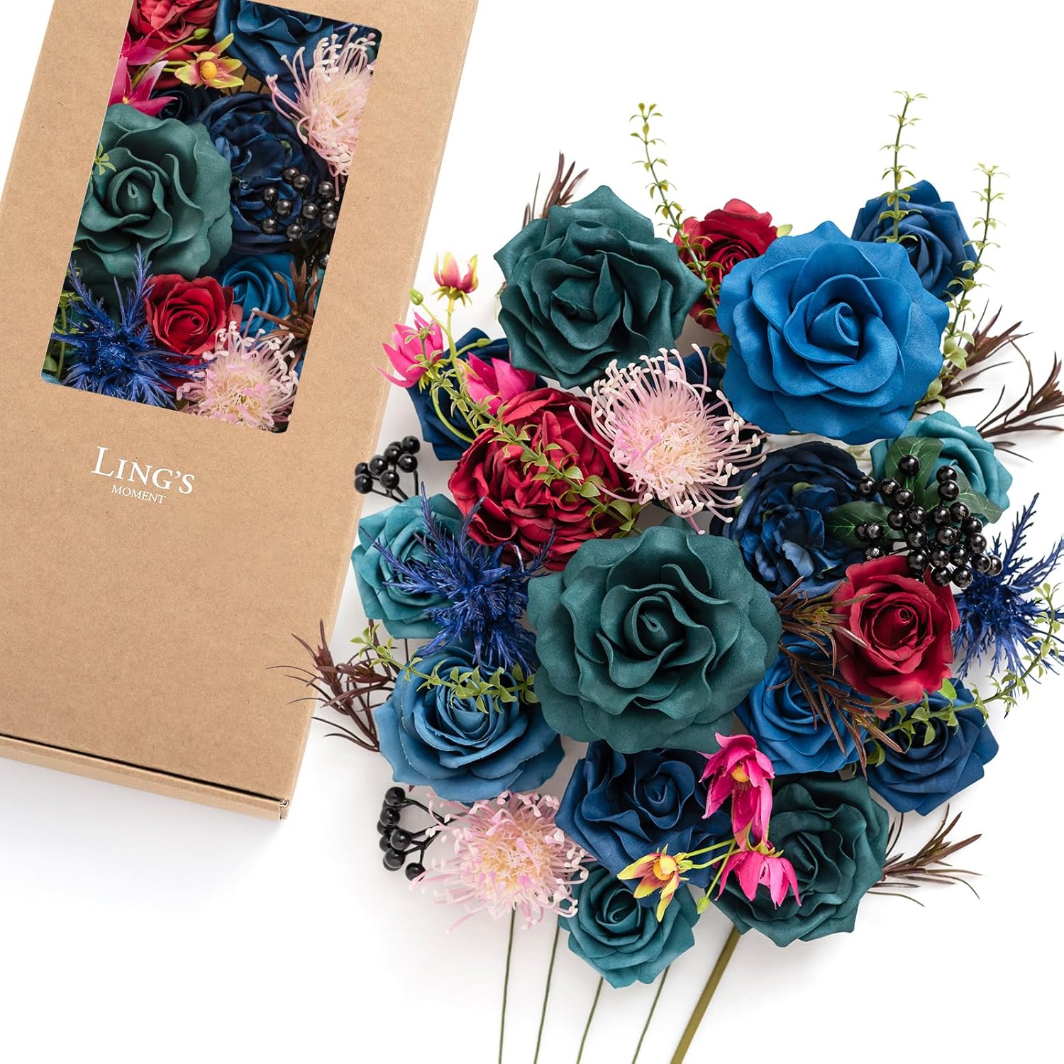 Black Artificial Plant — Blu-navy Blue & Pink