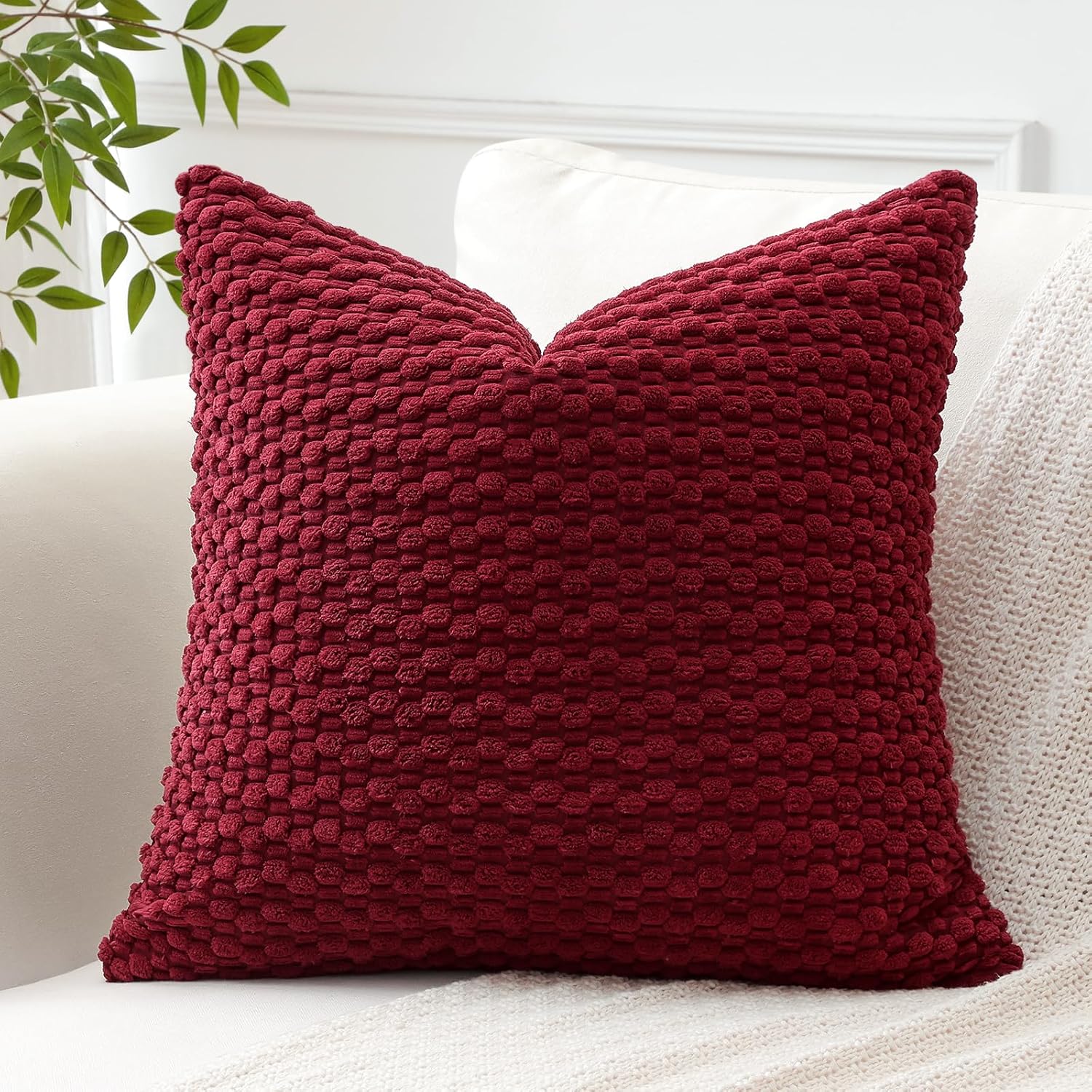 Lumbar Boho Beige Throw Pillow Cover — 24" — Wine Red