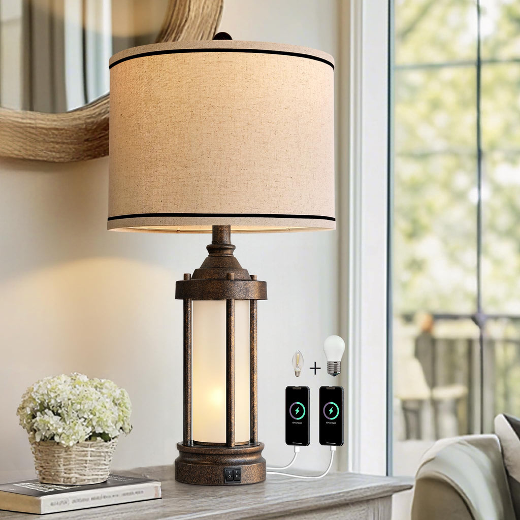 USB Farmhouse Black Table Lamp — 25"