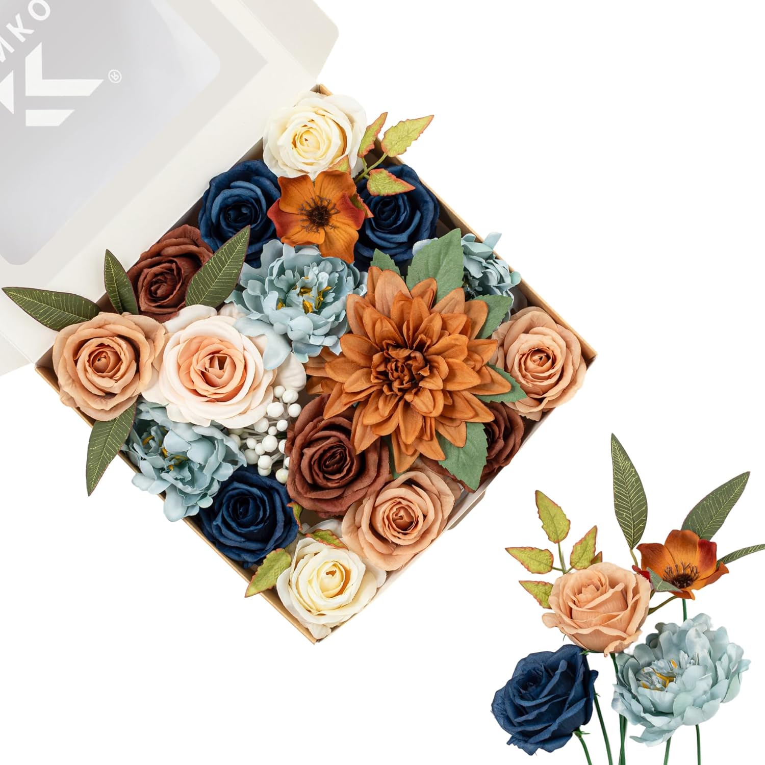Beige Artificial Flowers — Retro Blue Brown