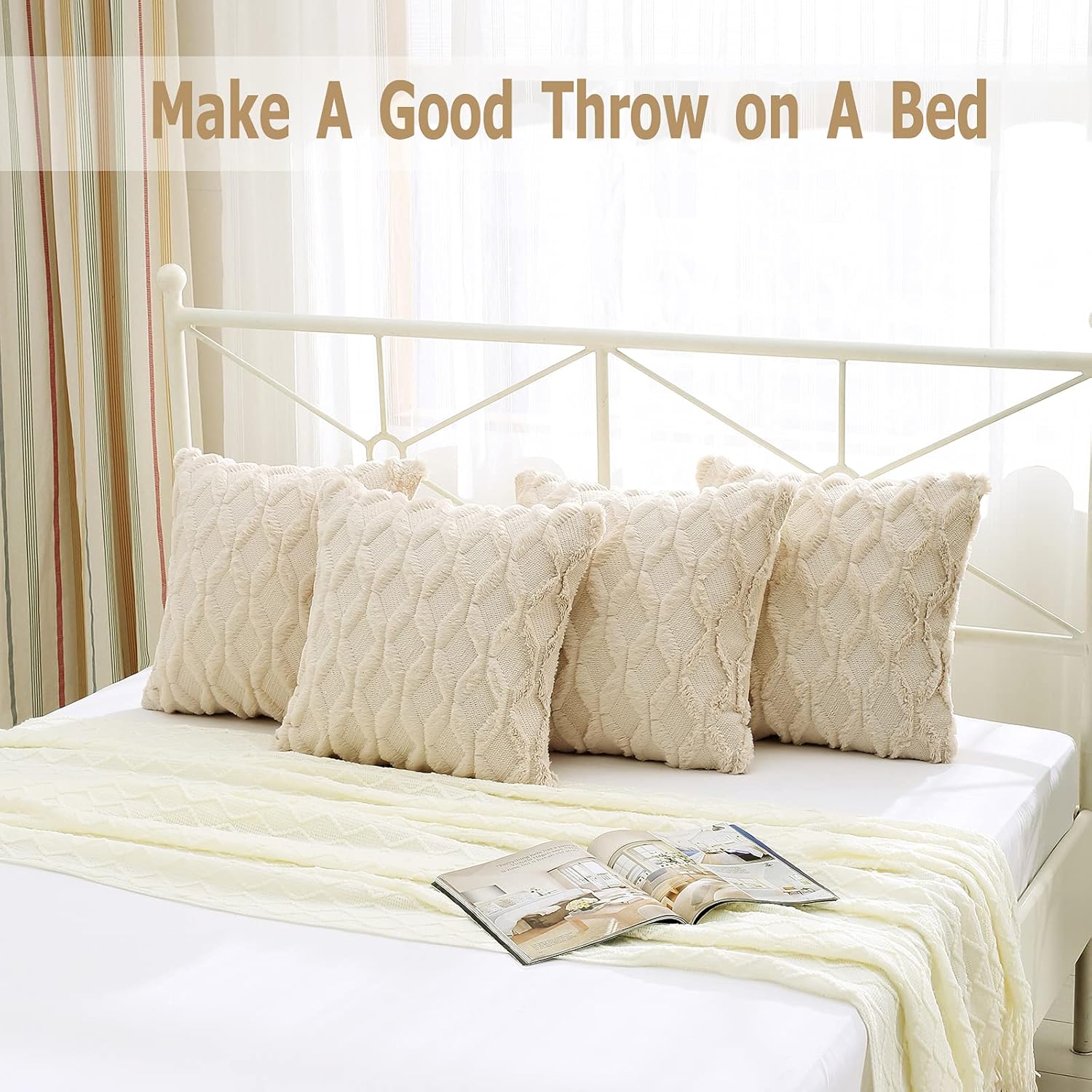 Velvet Boho Beige Throw Pillow Cover — 20" - View 3