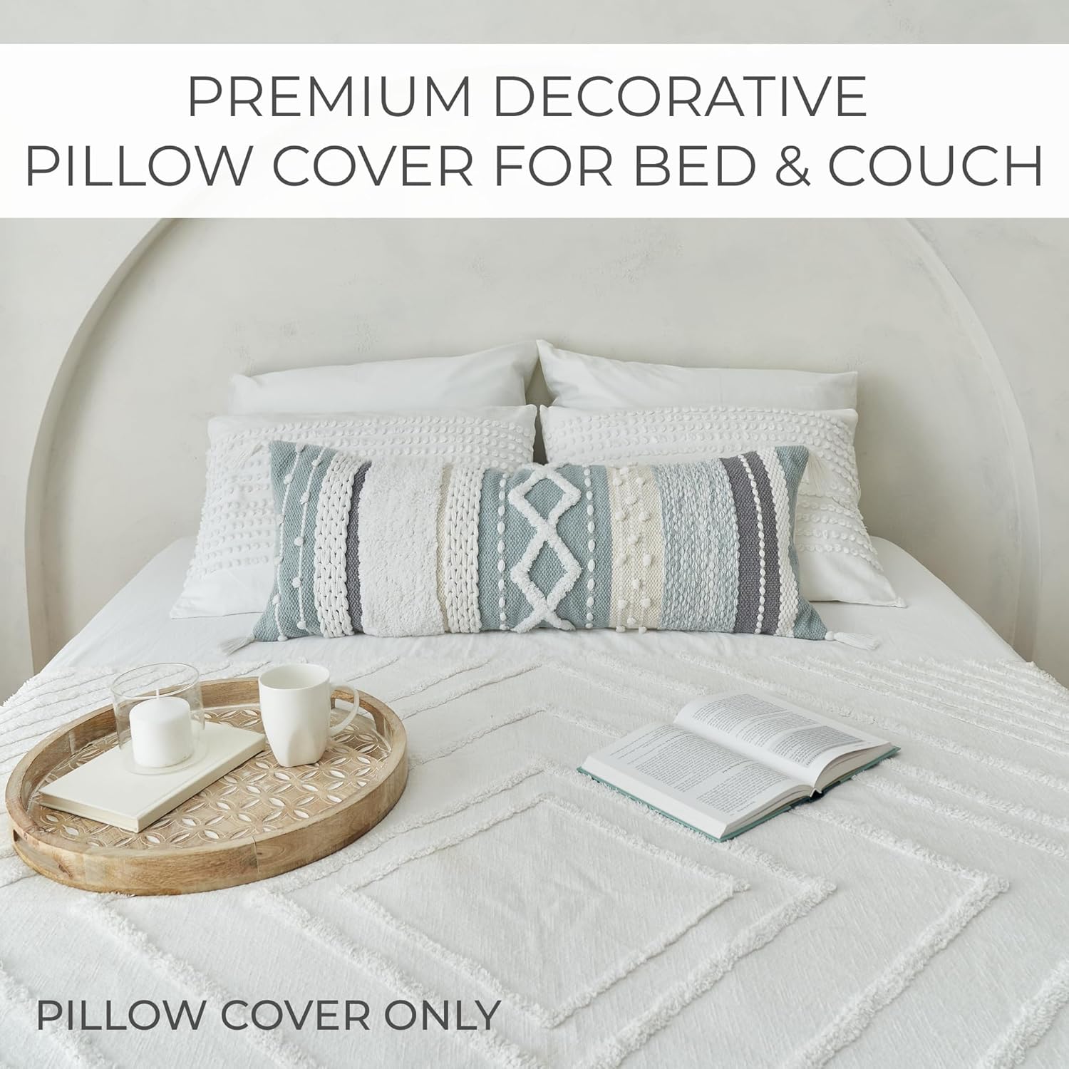 Lumbar Boho Blue Pillow Cover — 14x36 - View 3