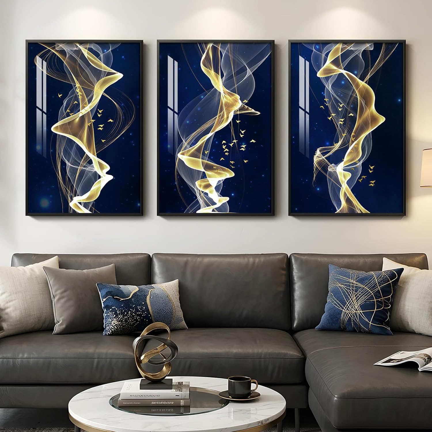 Framed Luxe Black Wall Decor — 36" — 36" H x 24" W x 3Pcs