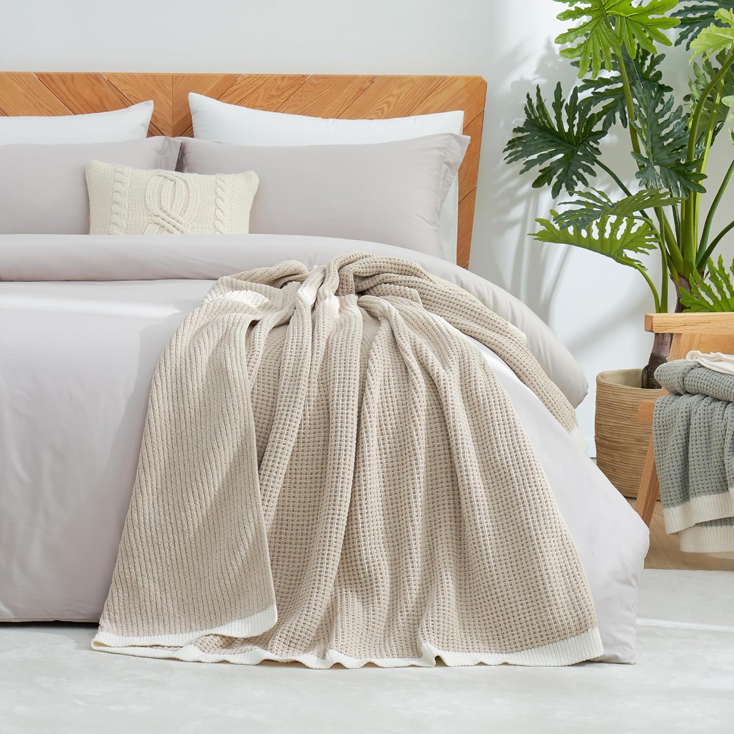 Knit Beige Throw Pillow — 50" - View 8