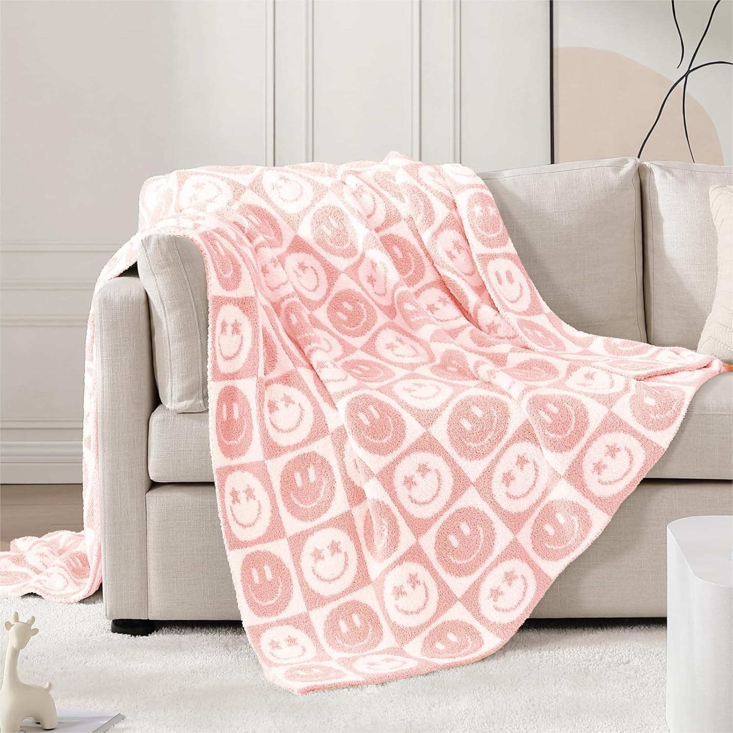 Beige Throw Pillow — 50" — Pink Smile