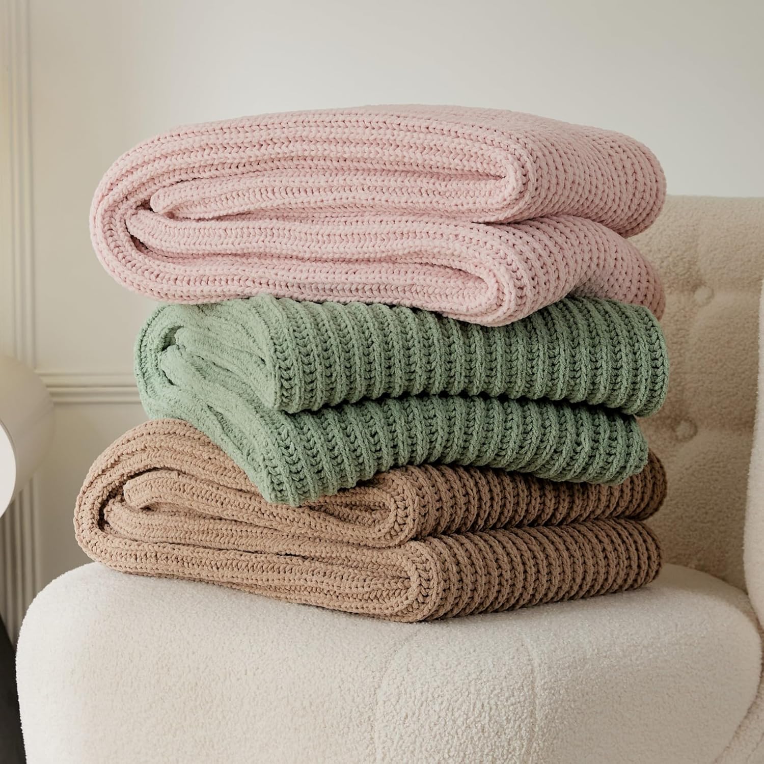 Knit Beige Throw Pillow — 50" - View 6