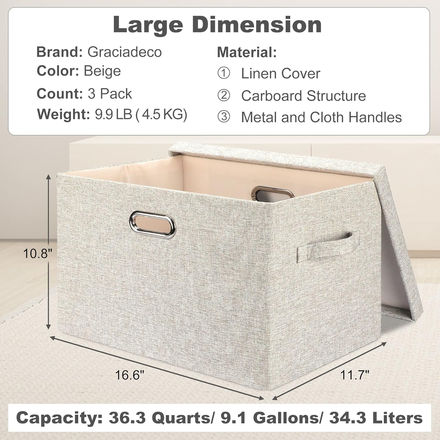 Linen Beige Storage Bin — 6x11 - View 2