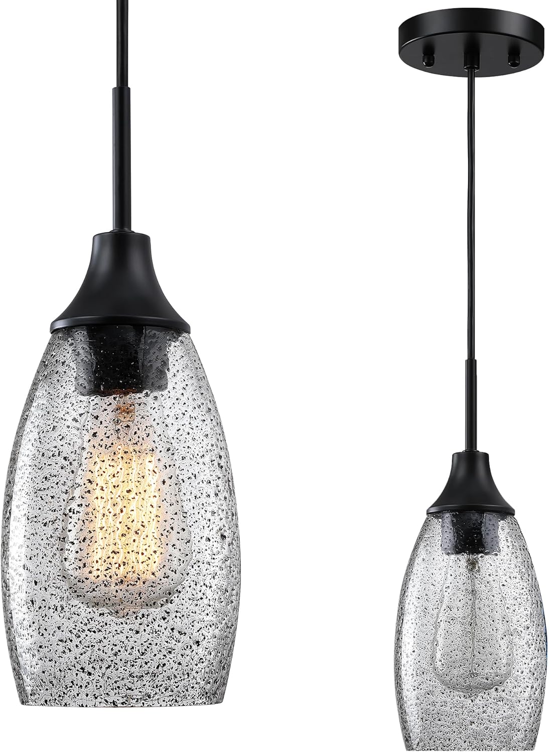 Oval Luxe Black Pendant Light — 4.72" — Black Seeded