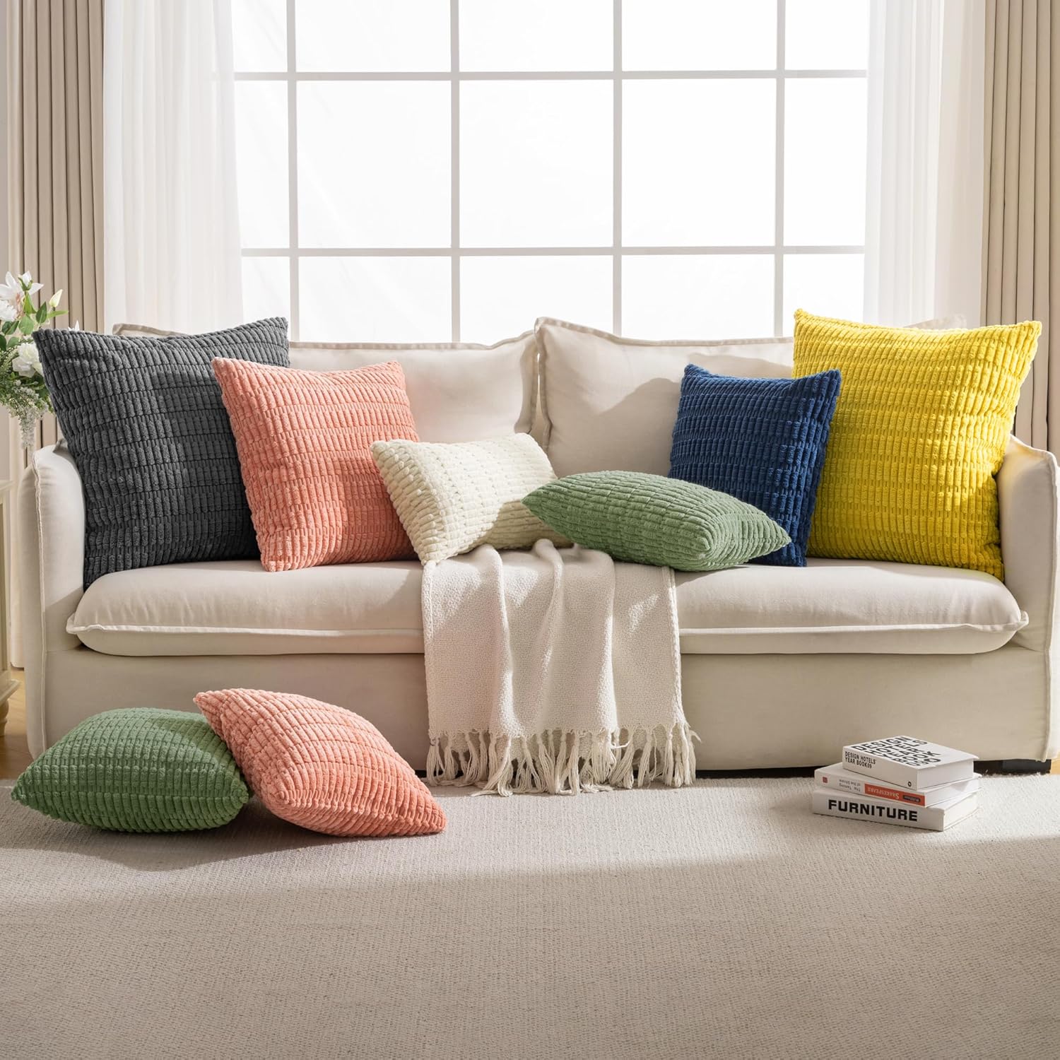 Boho Beige Throw Pillow Cover — 24" - View 3