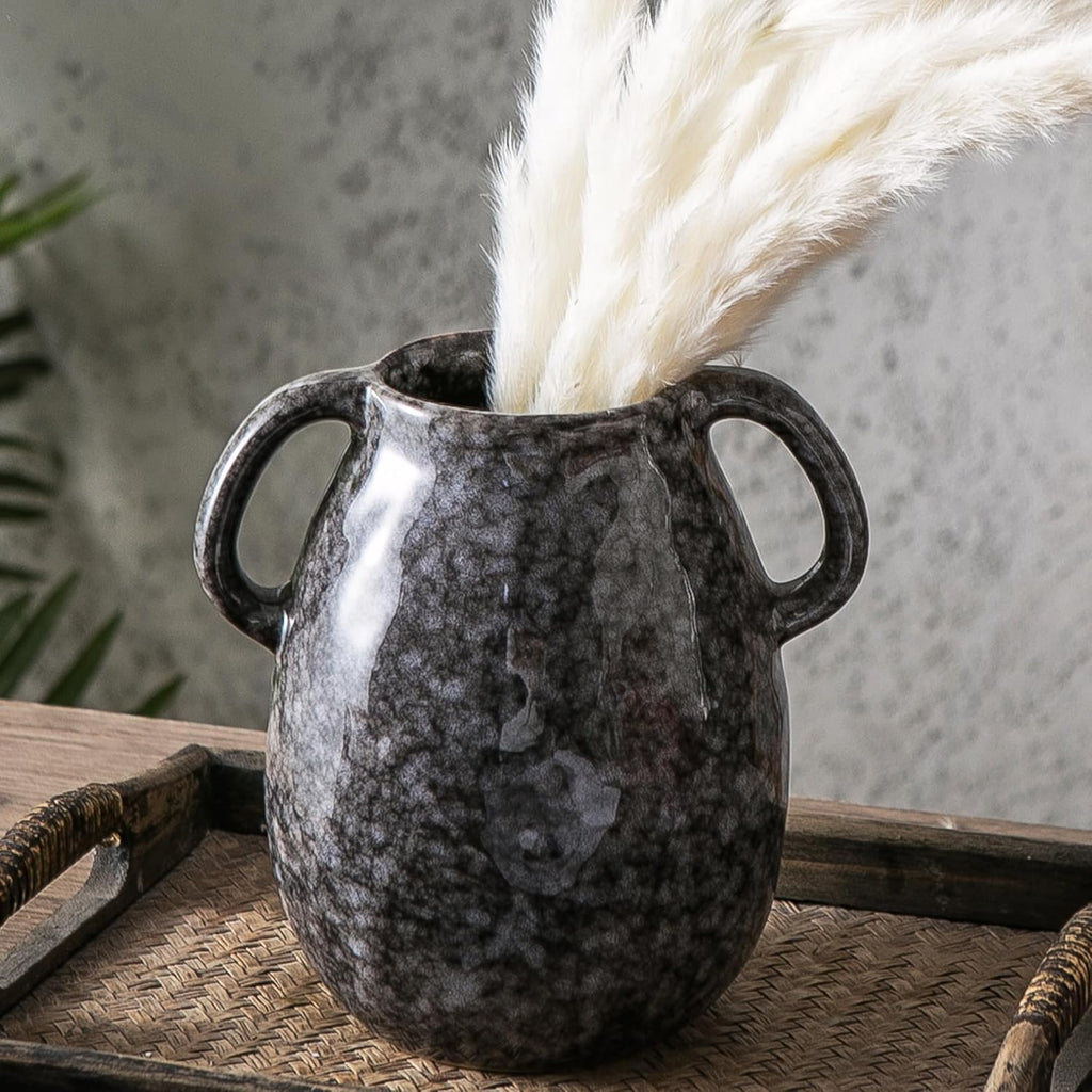 Farmhouse Beige Flower Vase — Black Ceramic Vase
