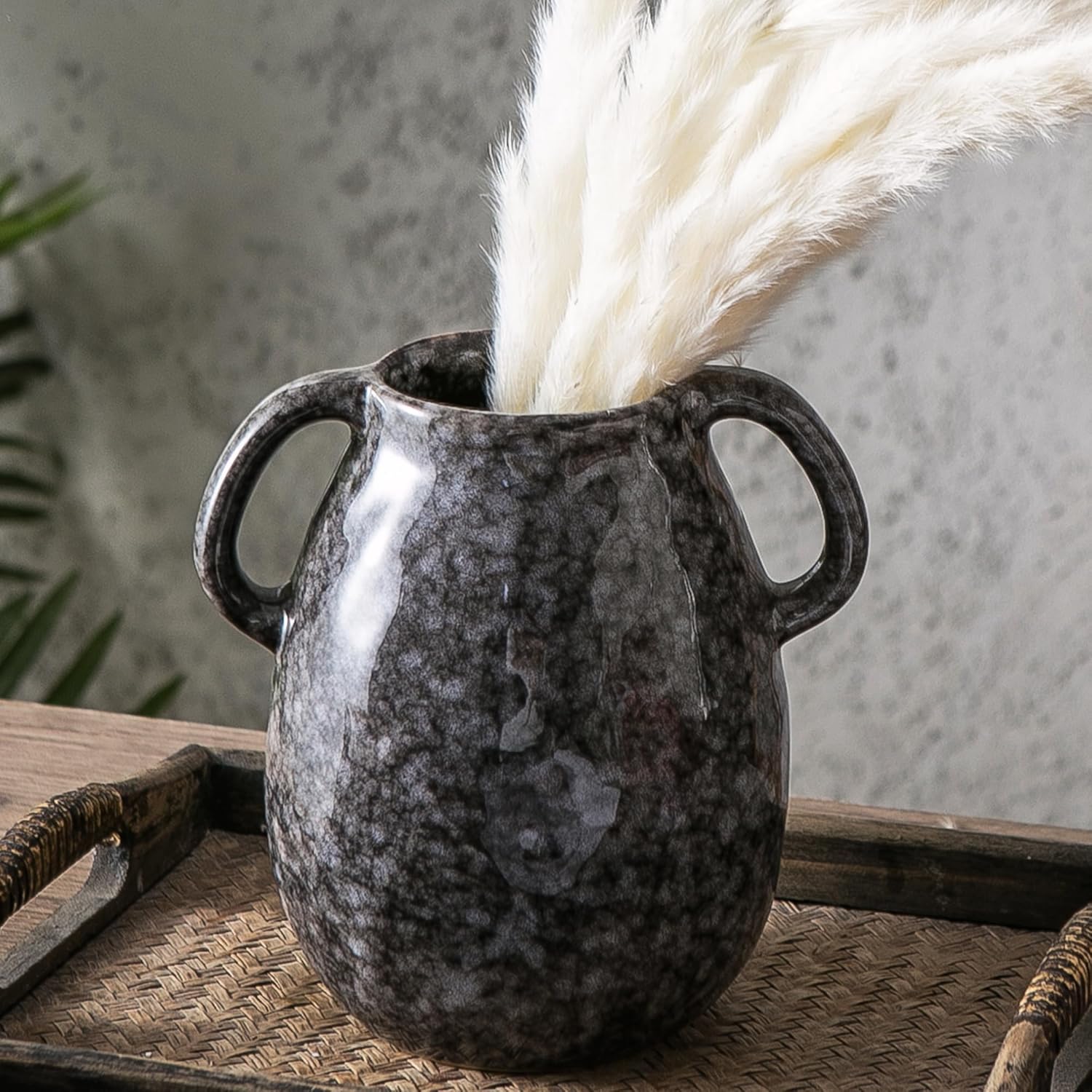 Farmhouse Beige Flower Vase — Black Ceramic Vase