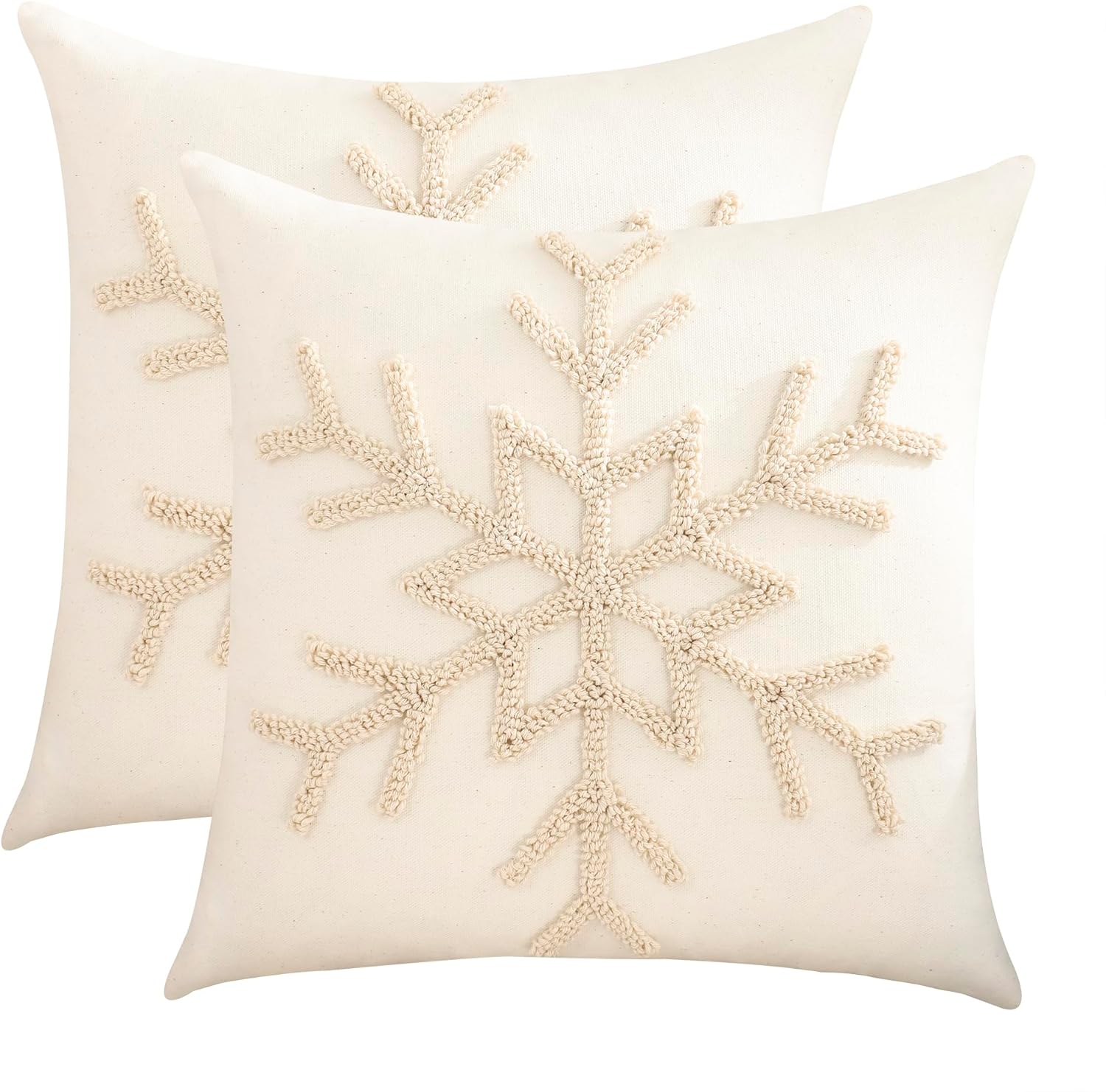 Tufted Beige Throw Pillow Cover — 18" — Christmas Snowflake