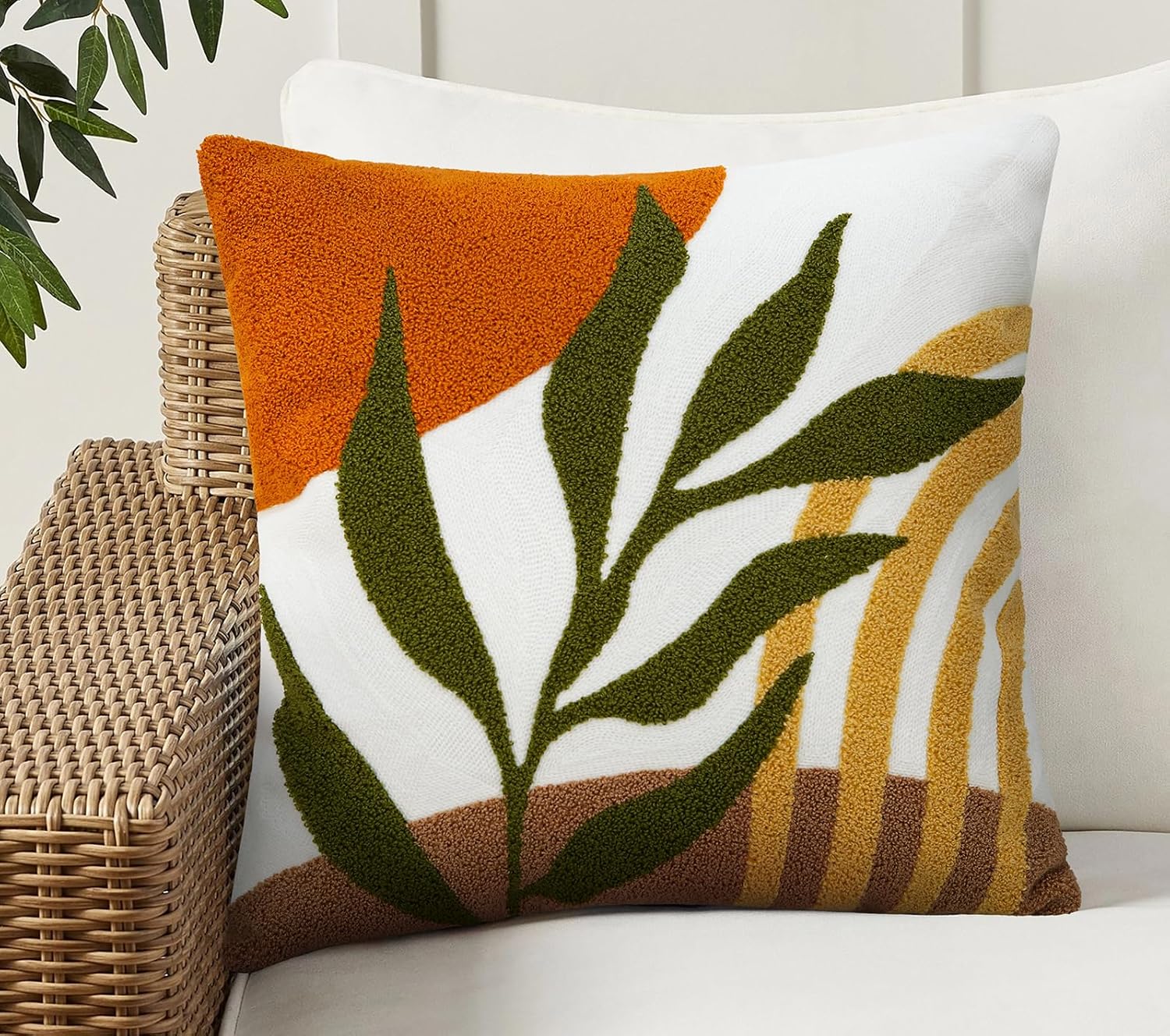 Embroidered Boho Orange Throw Pillow Cover — 20" — Style D