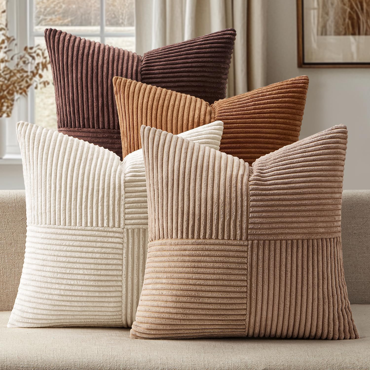 Boho Beige Cushion Cover — 20" — Gold Brown