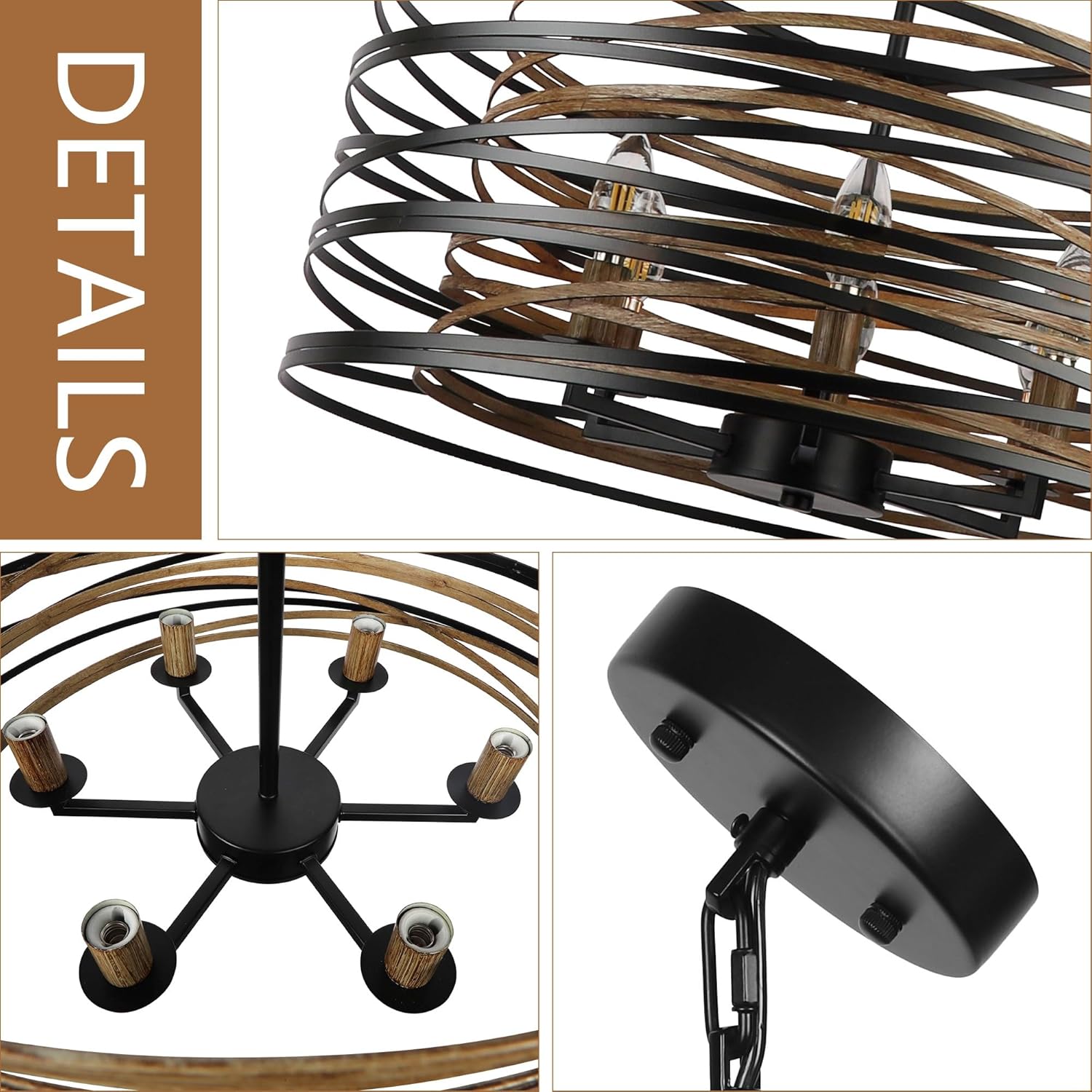 Round Farmhouse Black Chandelier — 6-Light - View 7