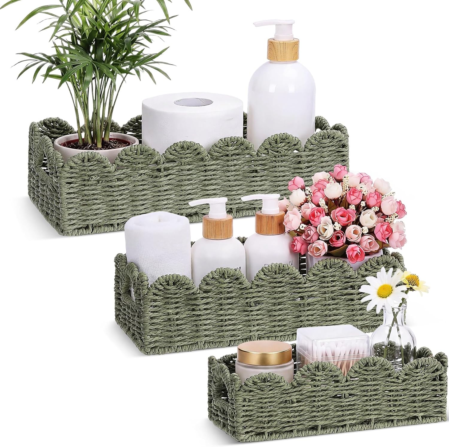 Boho Beige Basket — Green