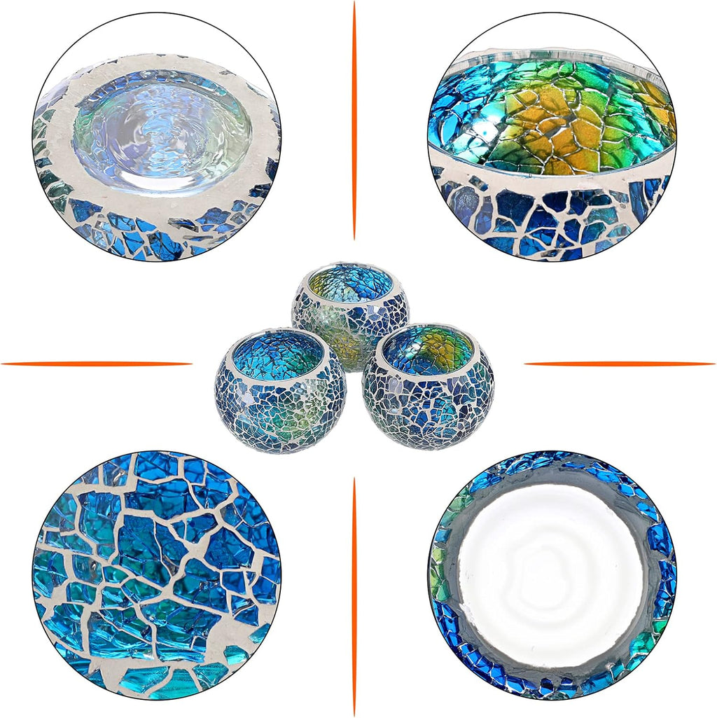 Round Blue Pillar Candle — Set of 3 - View 4