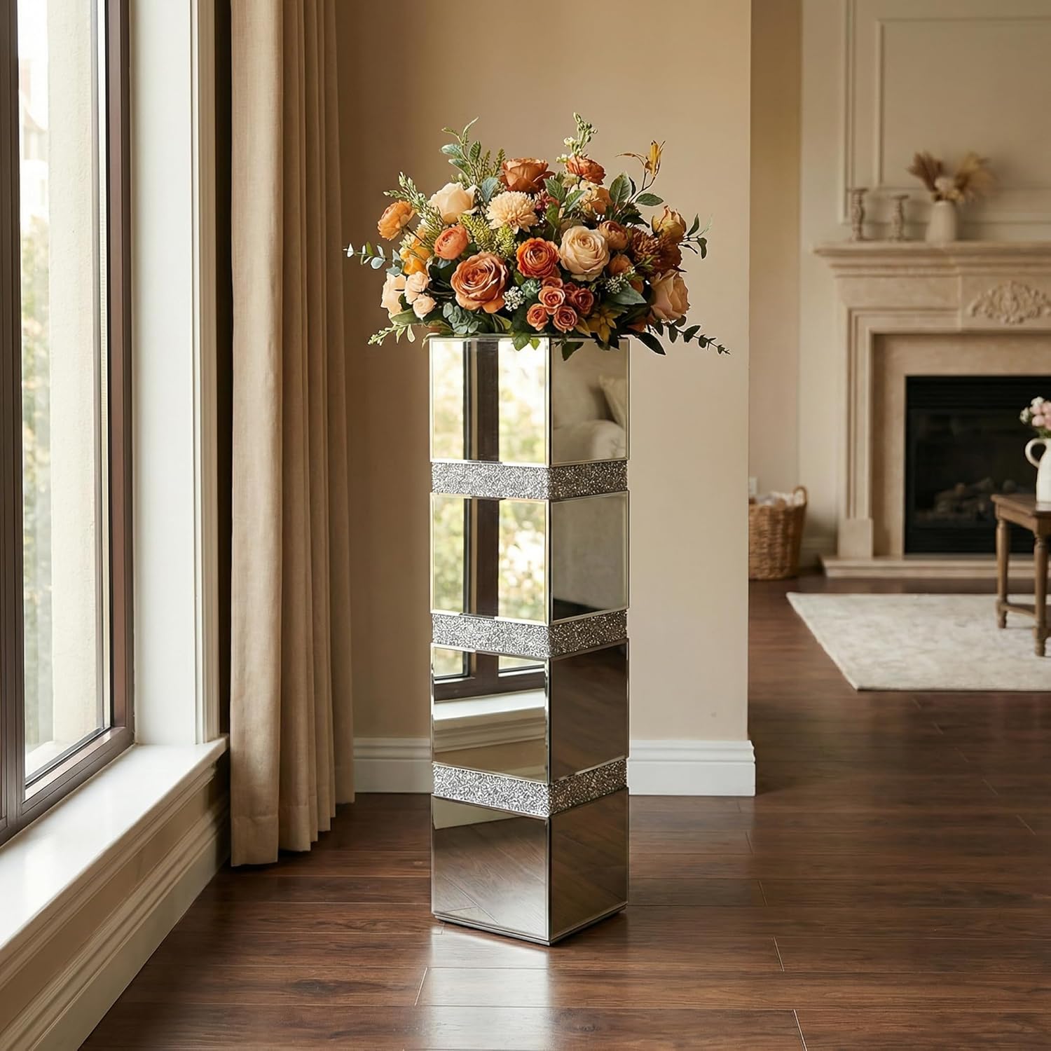 Modern Glass Mirror — 28" — Crushed Diamond:8''L X 8''W X 30''H