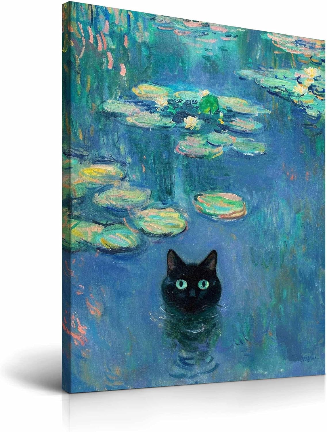 Black Framed Wall Art — 16" — Framed Monet Waterlily Cat