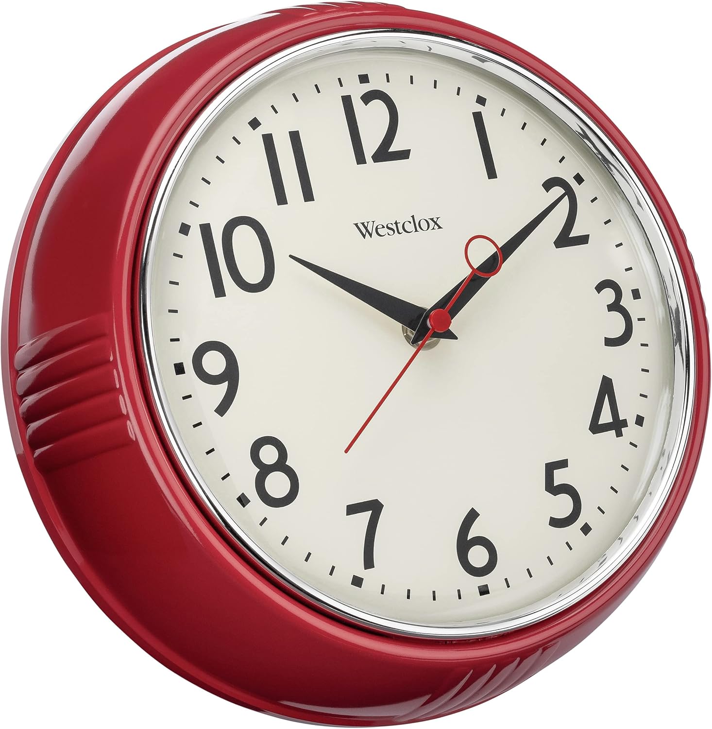 Vintage Mid-Century Black Wall Clock — 12" — Red